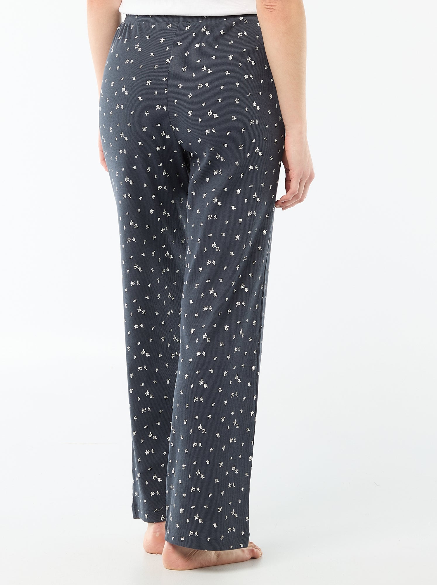 Pantalon côtelé de nuit all-over 'fleur' - Bleu