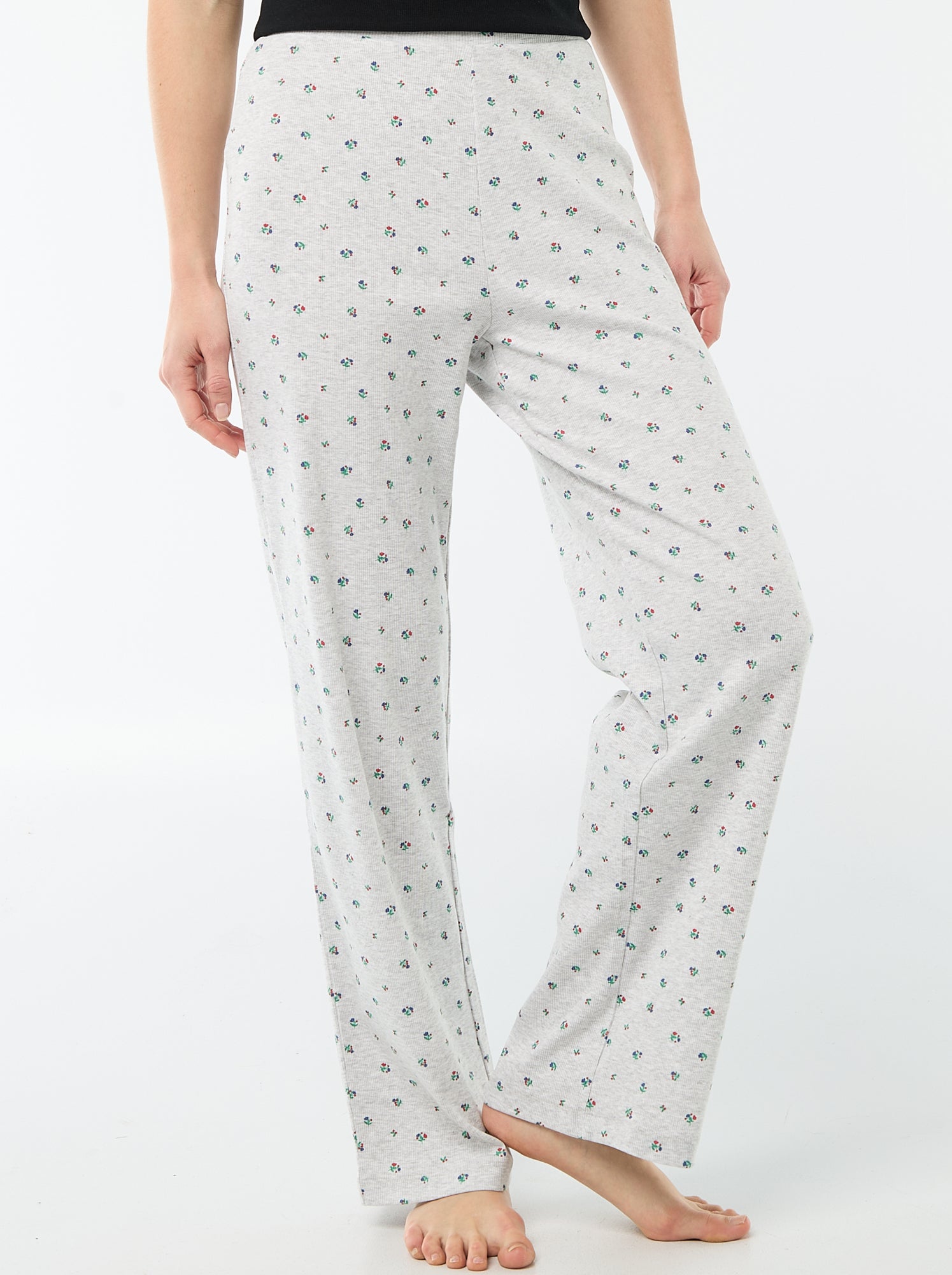 Pantalon côtelé de nuit all-over 'fleur' - Gris