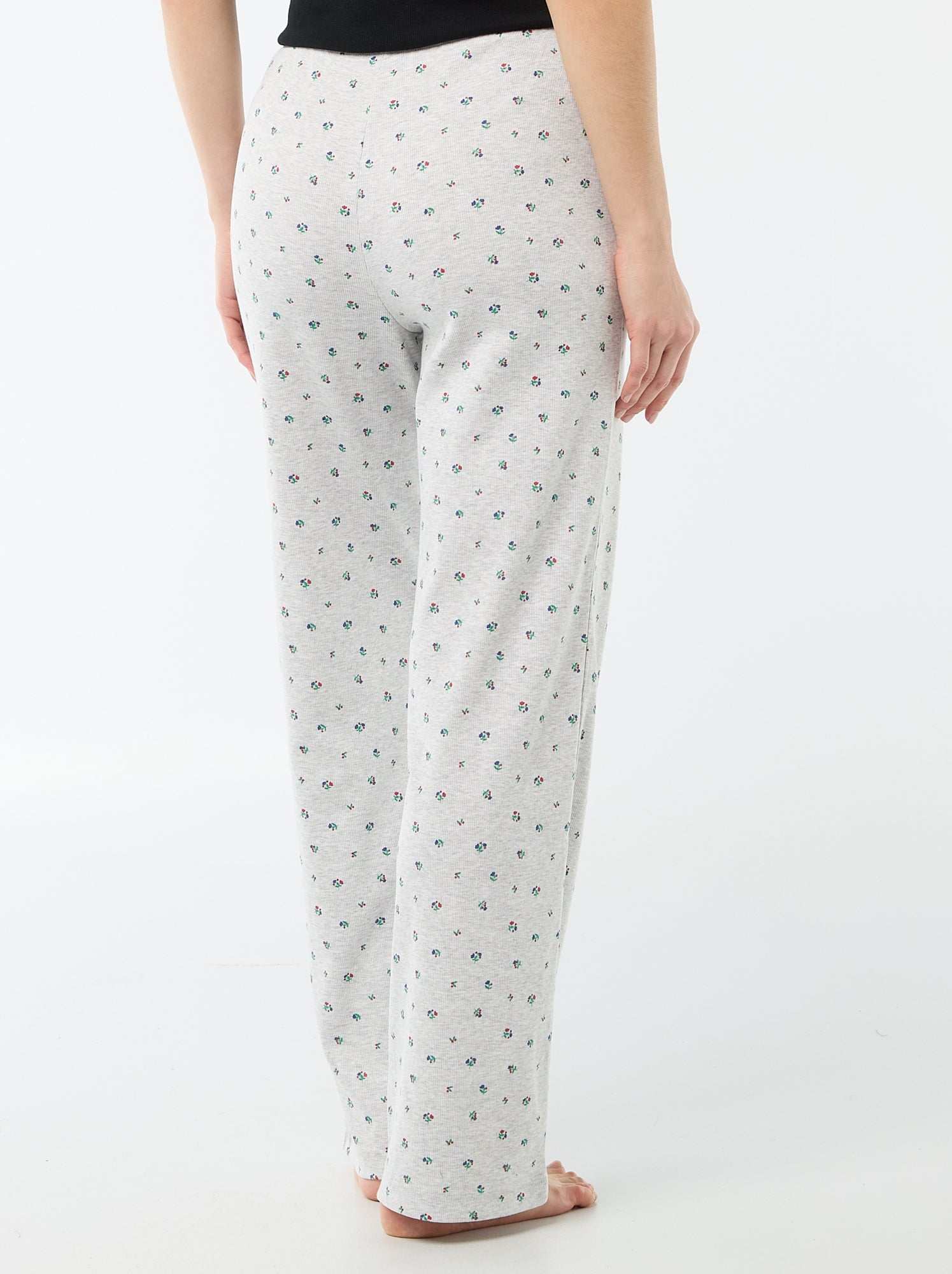 Pantalon côtelé de nuit all-over 'fleur' - Gris