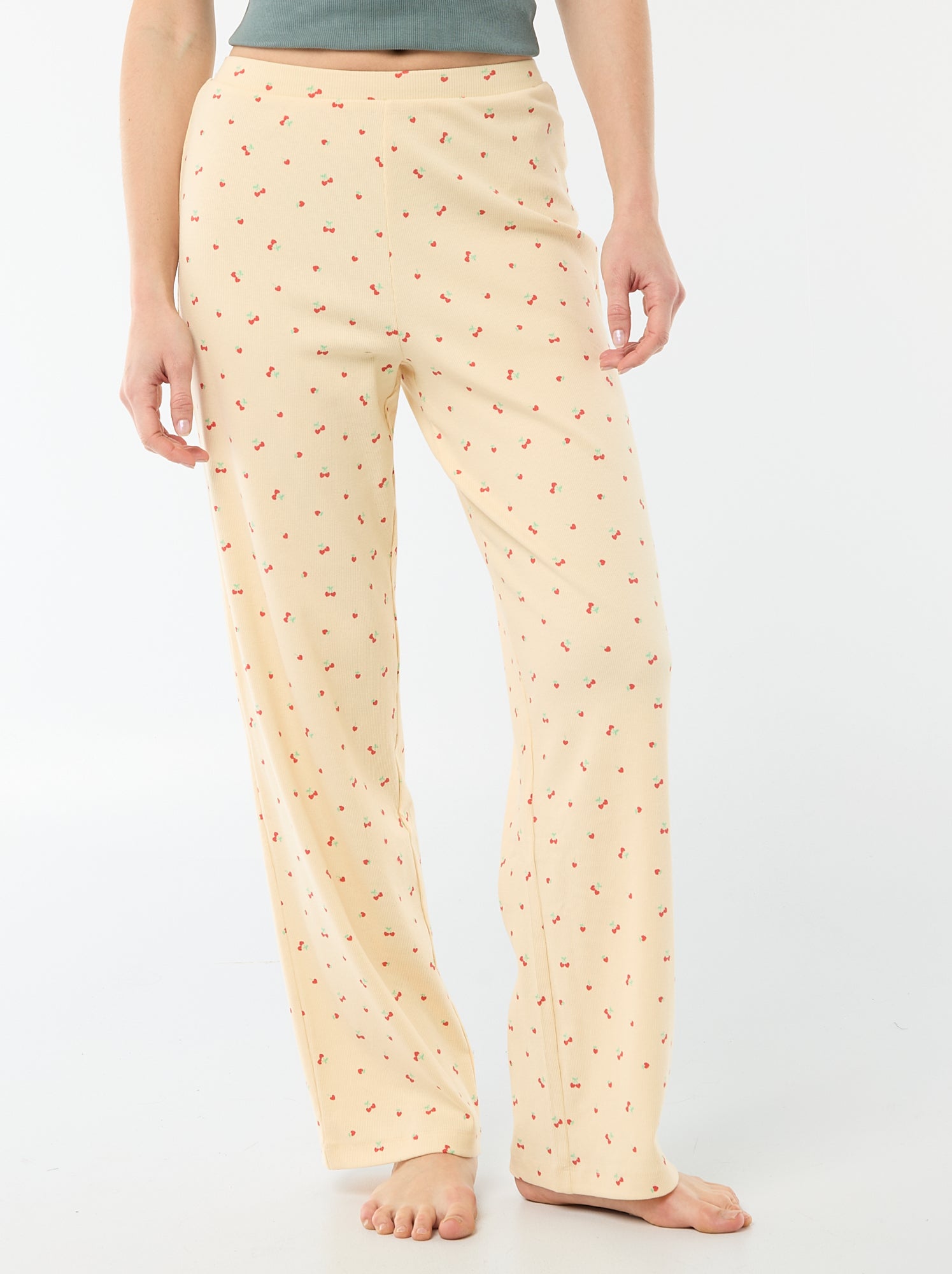 Pantalon côtelé de nuit all-over 'fleur' - Jaune