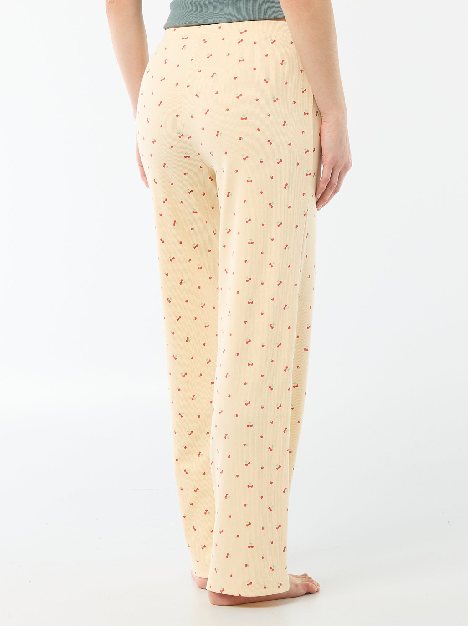 Pantalon côtelé de nuit all-over 'fleur' - Jaune