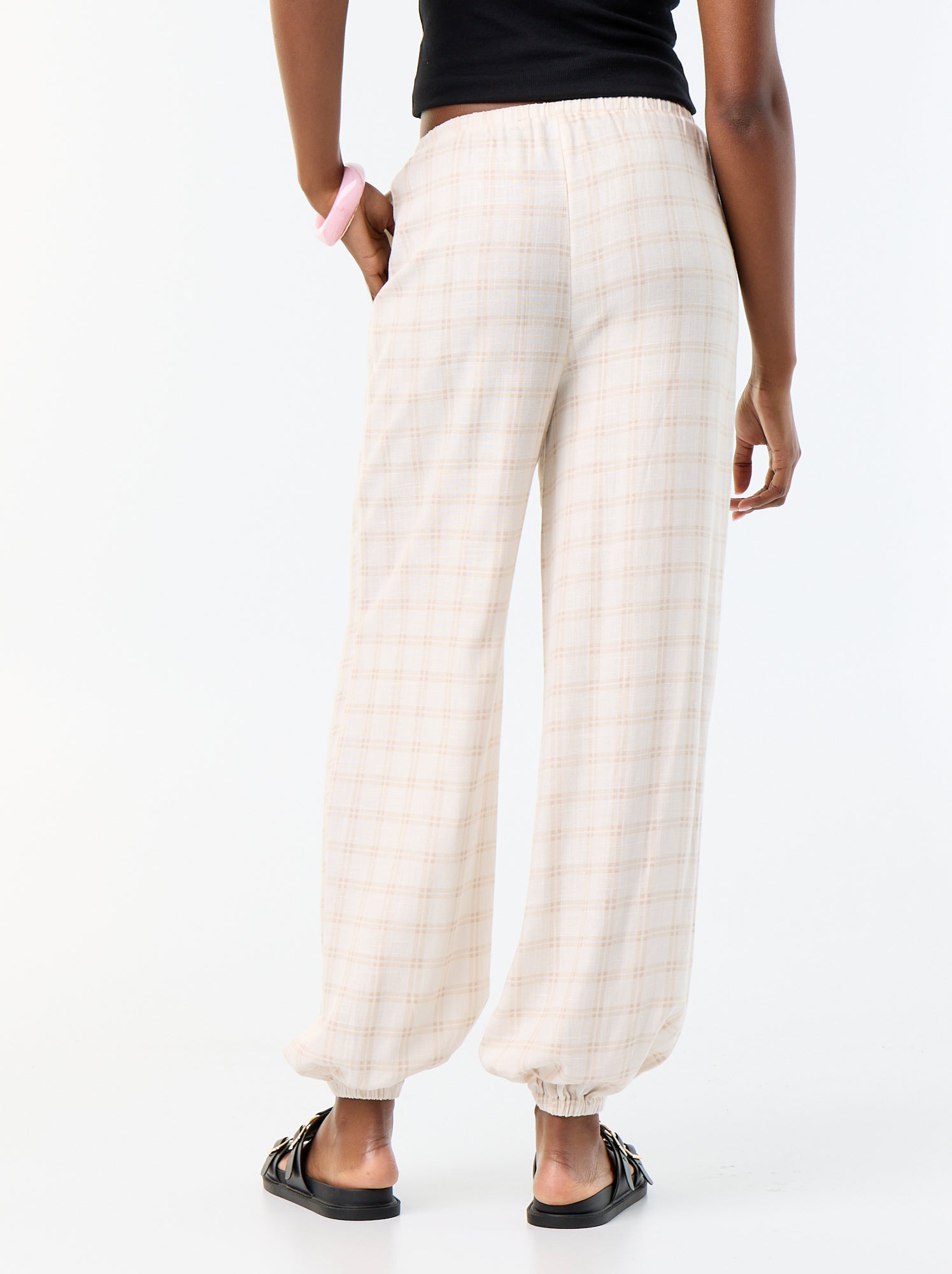 Pantalon coupe balloon uni avec 2 poches - Beige