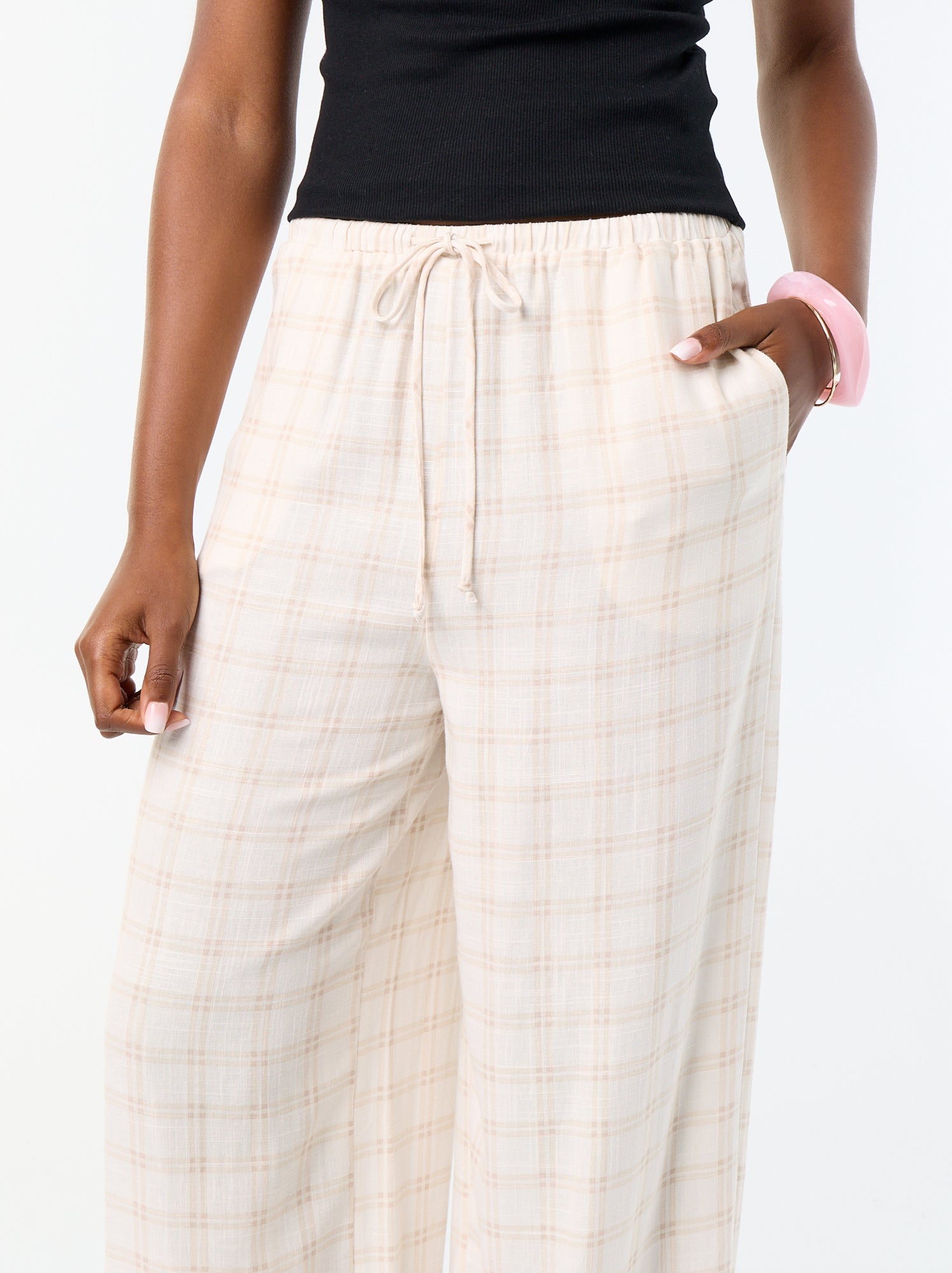 Pantalon coupe balloon uni avec 2 poches - Beige