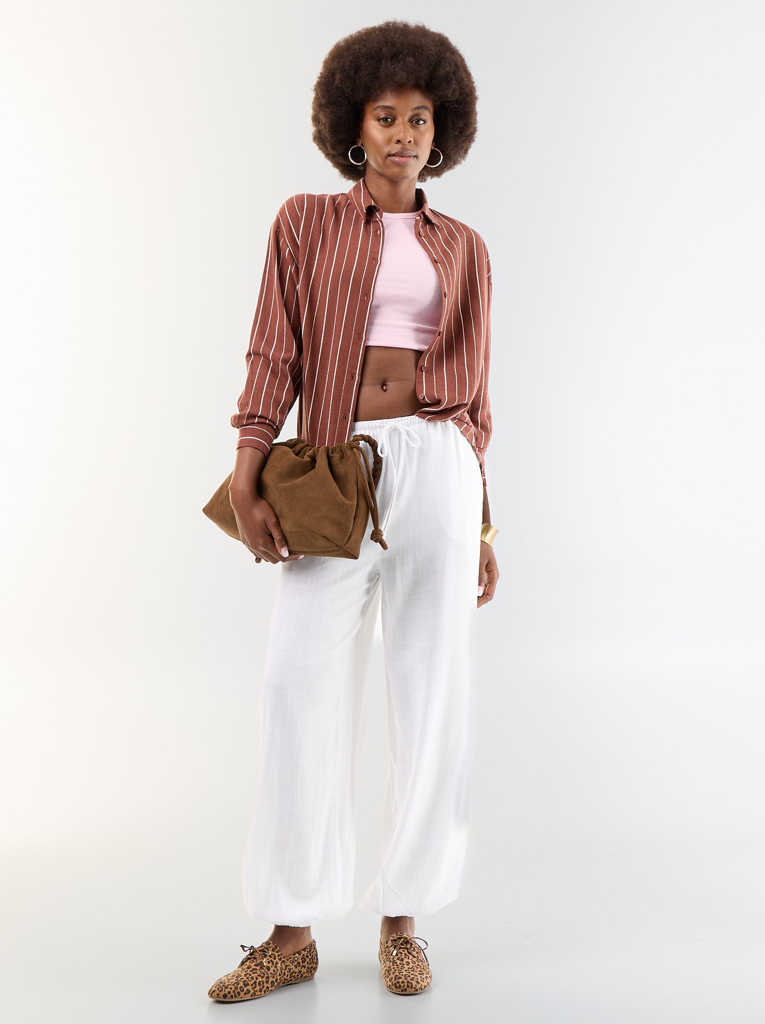 Pantalon coupe balloon uni avec 2 poches - Blanc