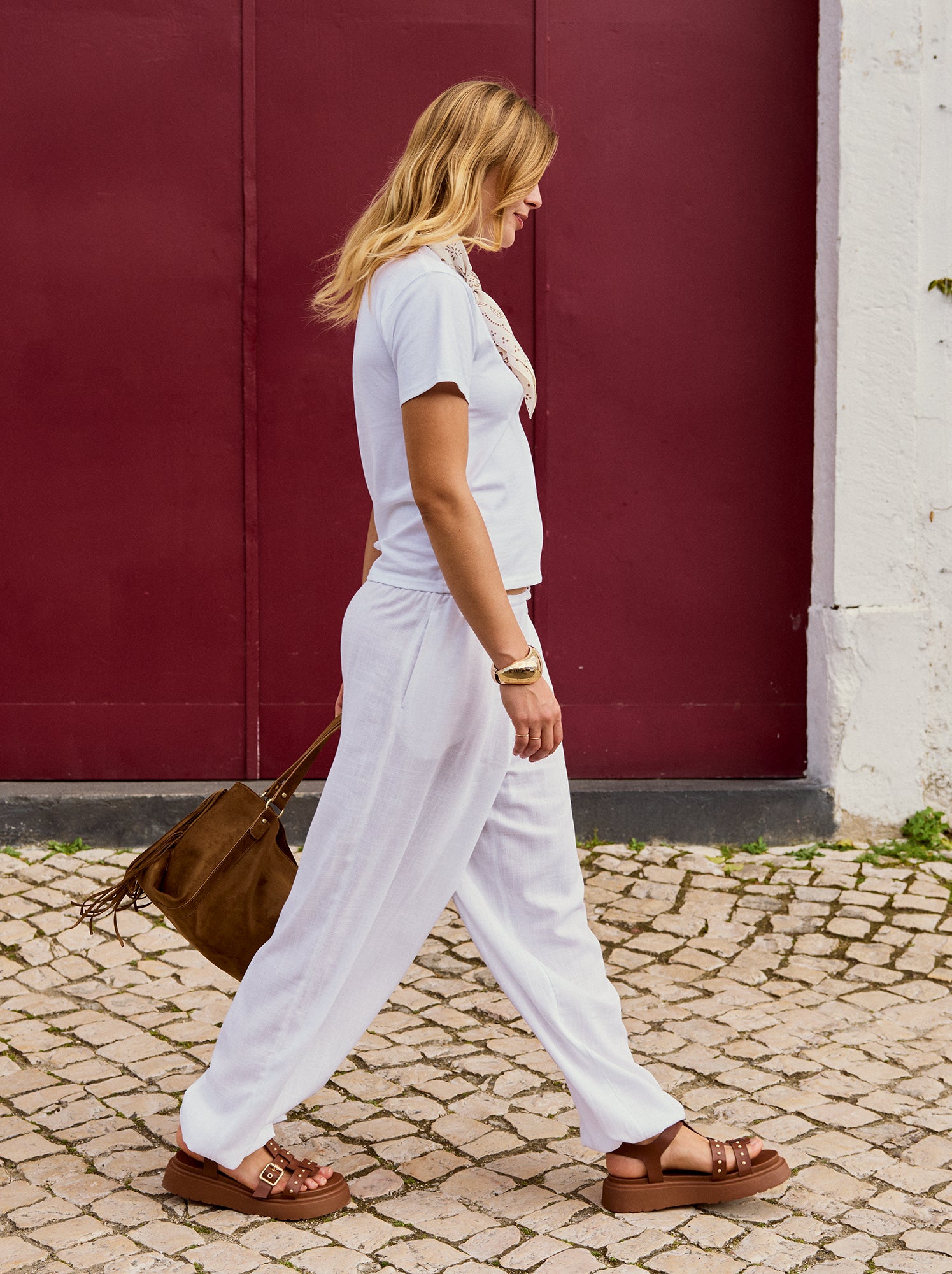 Pantalon coupe balloon uni avec 2 poches - Blanc