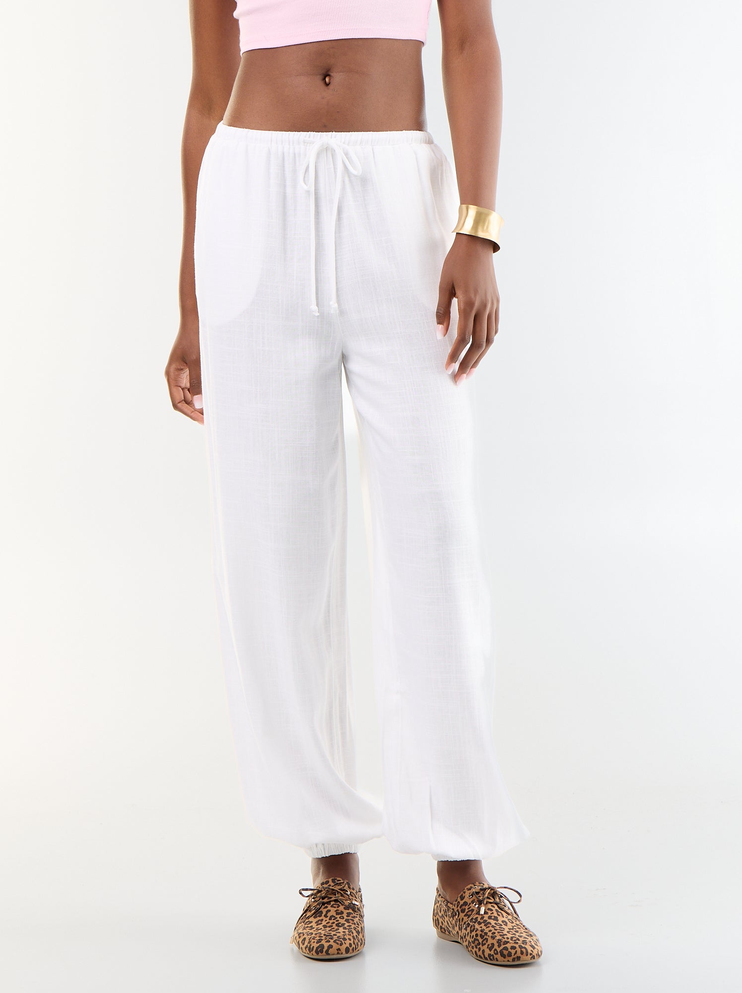 Pantalon coupe balloon uni avec 2 poches - Blanc