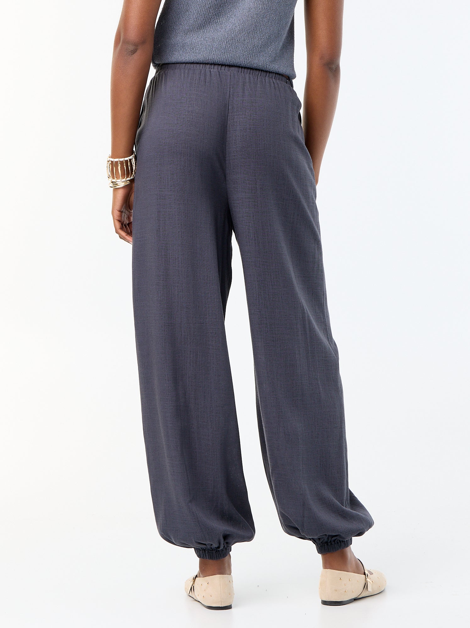 Pantalon coupe balloon uni avec 2 poches - Gris