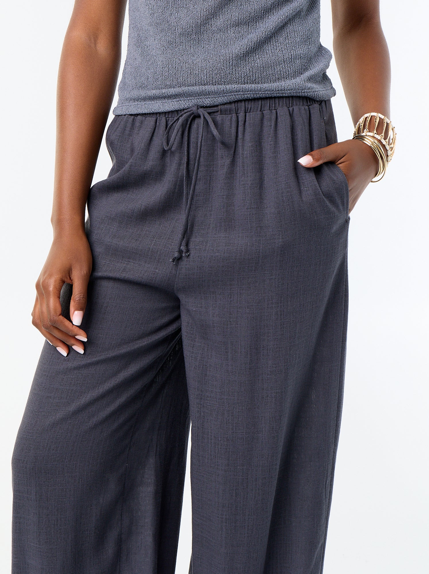 Pantalon coupe balloon uni avec 2 poches - Gris