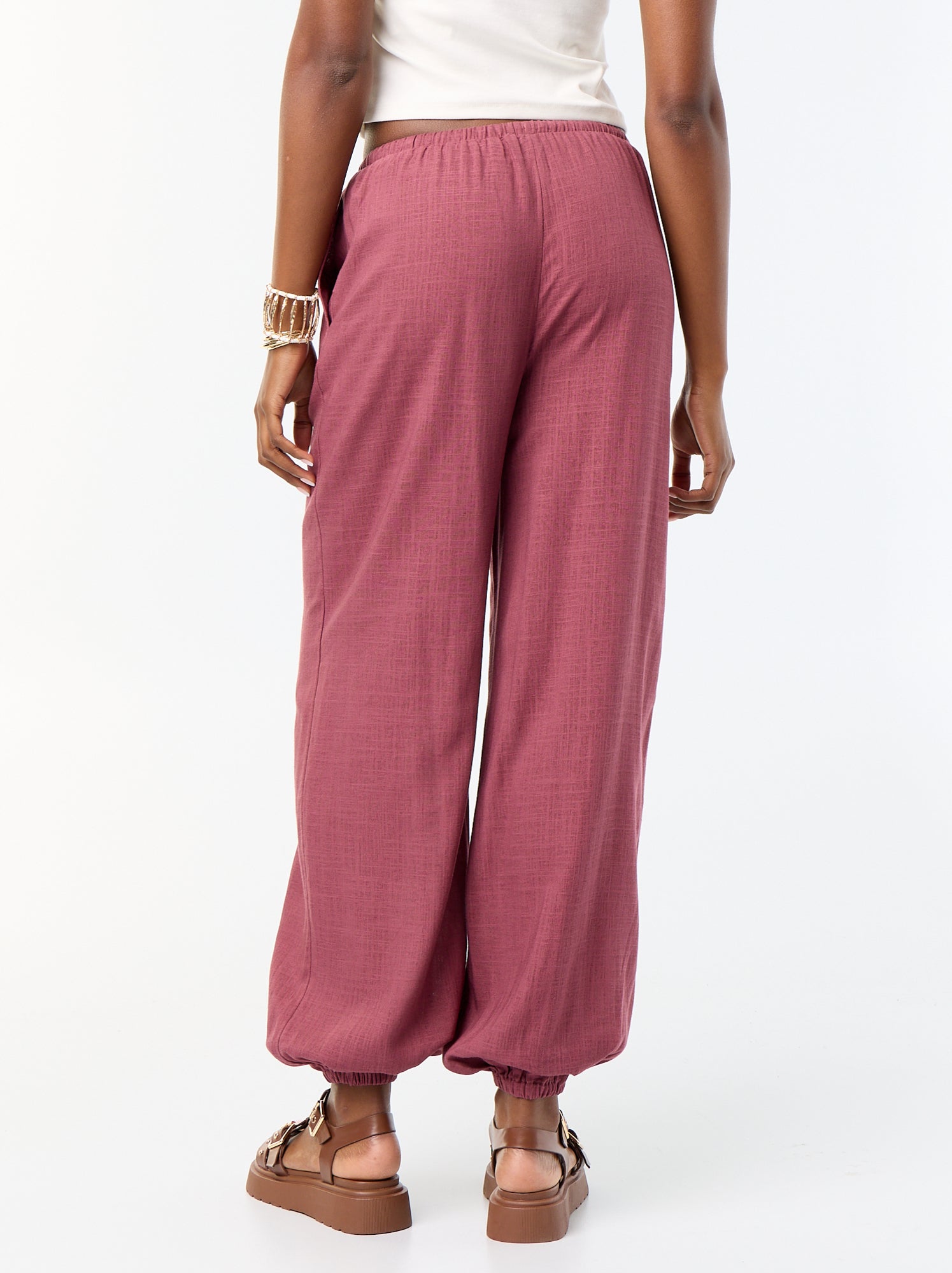 Pantalon coupe balloon uni avec 2 poches - Rose