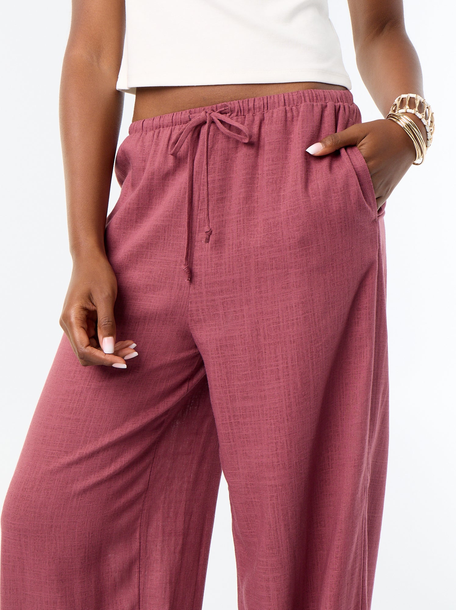 Pantalon coupe balloon uni avec 2 poches - Rose