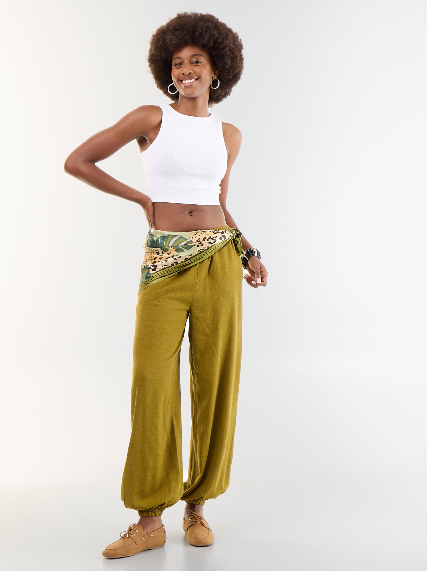 Pantalon coupe balloon uni avec 2 poches - Vert