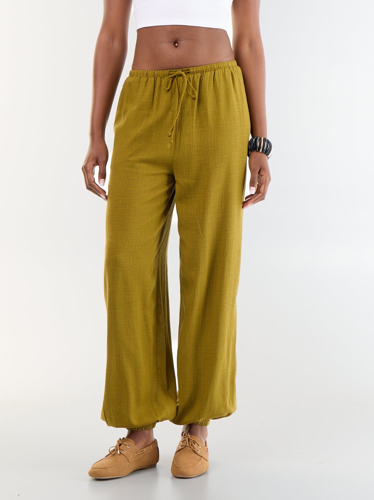 Pantalon coupe balloon uni avec 2 poches - Vert