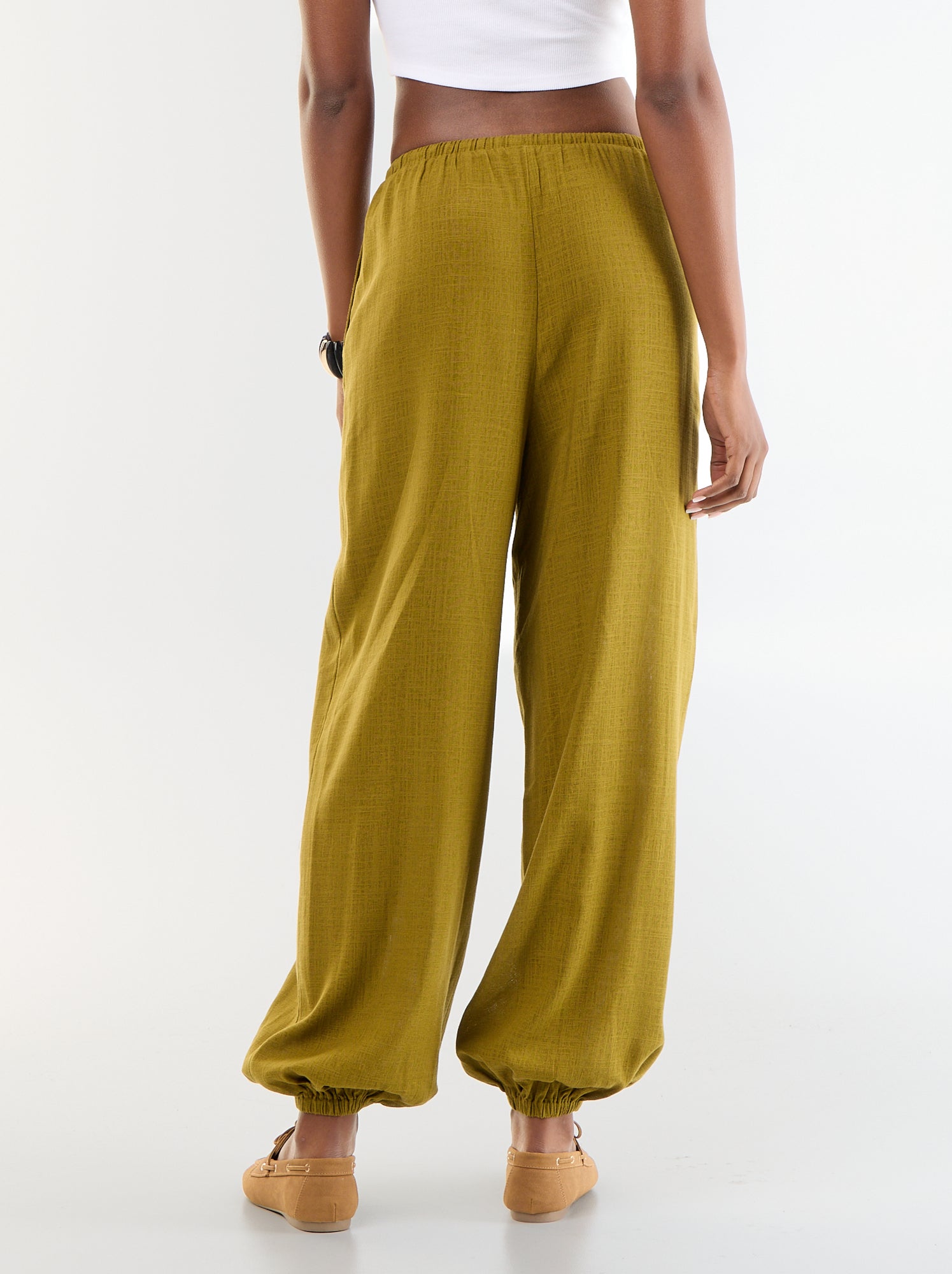Pantalon coupe balloon uni avec 2 poches - Vert