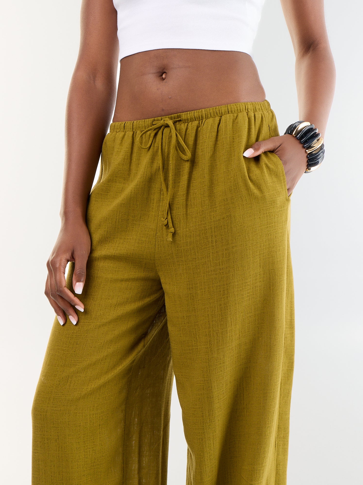 Pantalon coupe balloon uni avec 2 poches - Vert