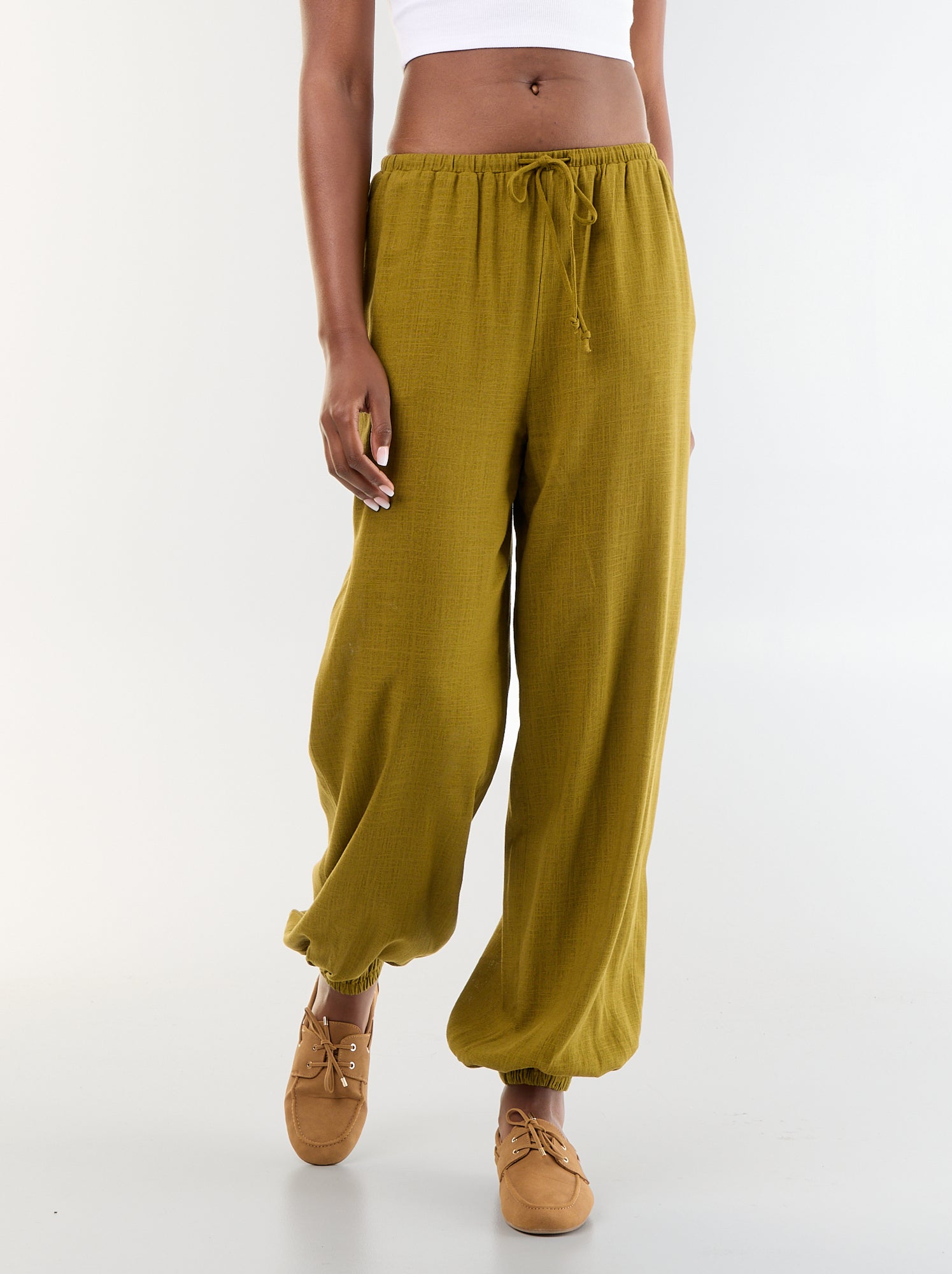 Pantalon coupe balloon uni avec 2 poches - Vert