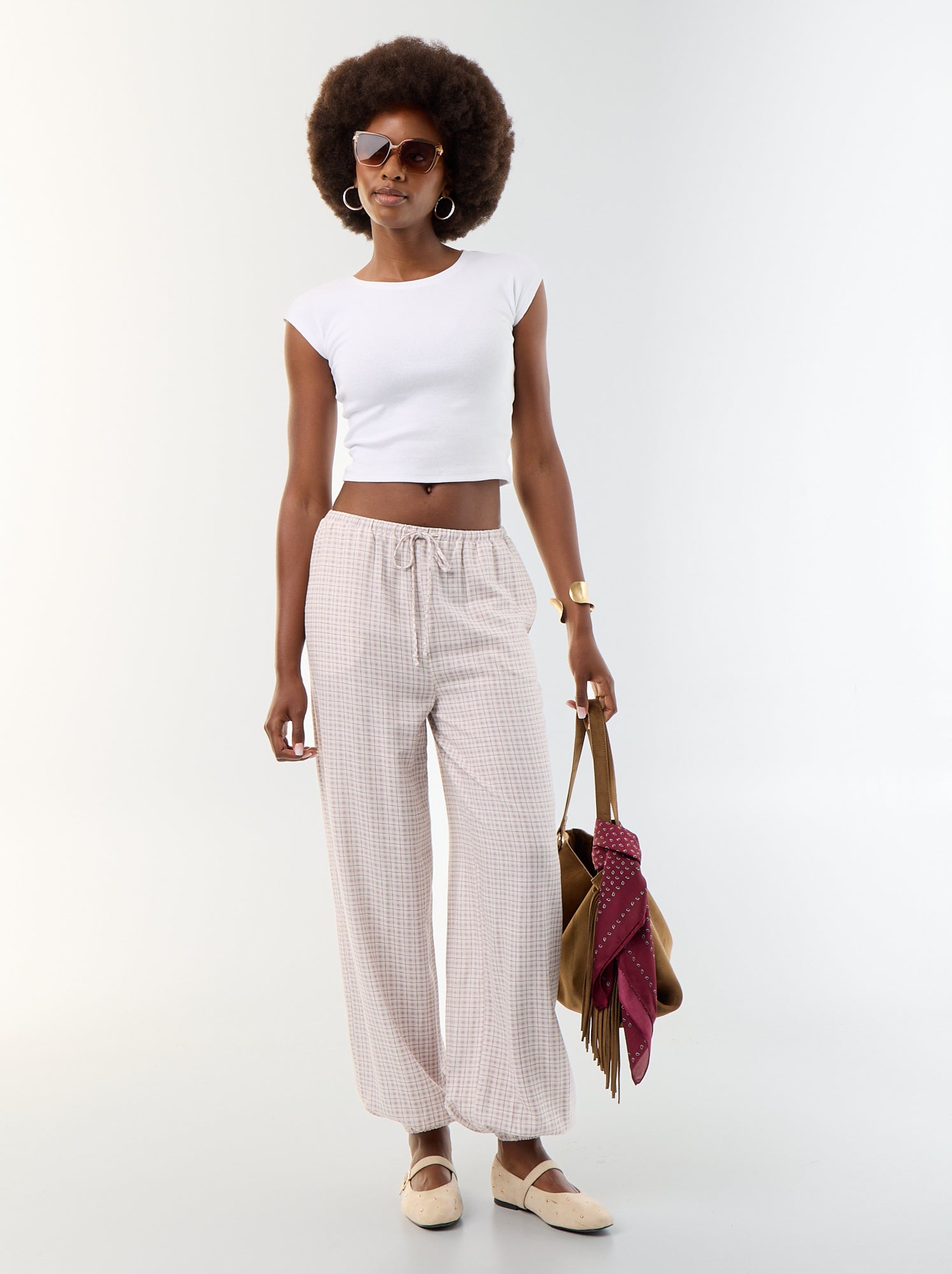 Pantalon coupe balloon uni avec 2 poches - Violet