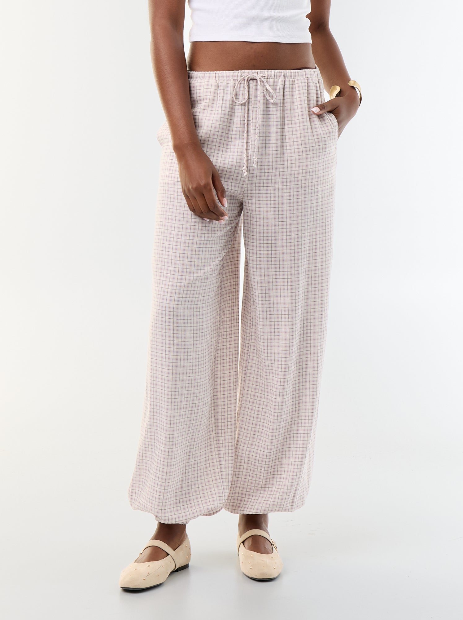 Pantalon coupe balloon uni avec 2 poches - Violet