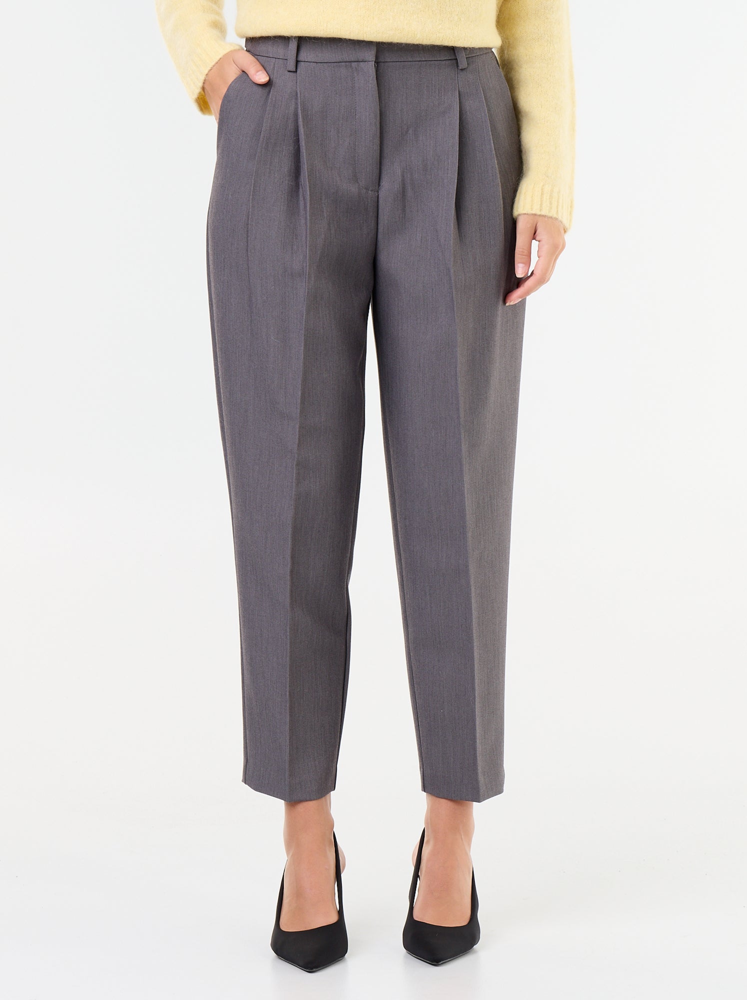 Pantalon coupe carotte taille haute - Gris