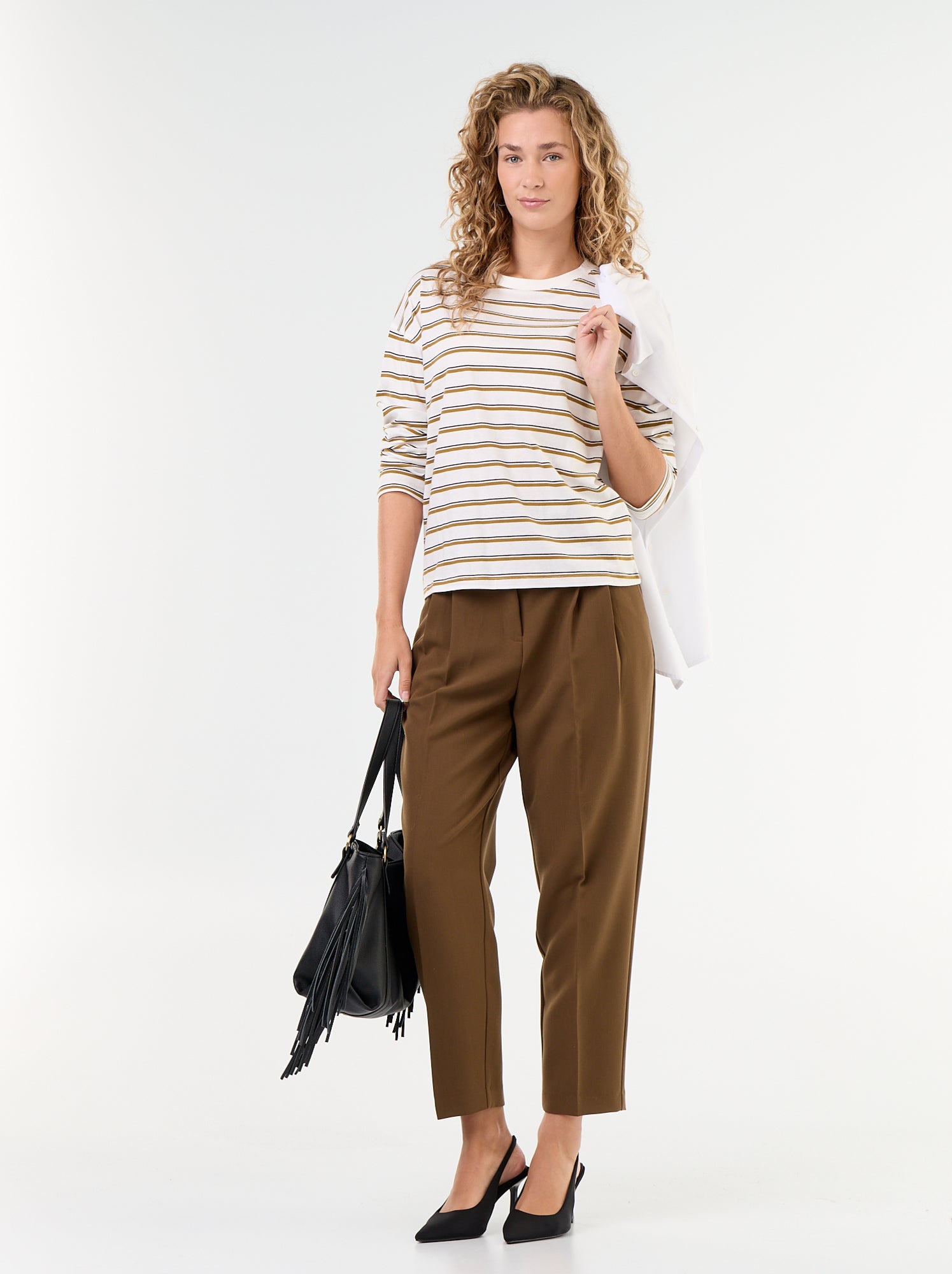 Pantalon coupe carotte taille haute - Marron
