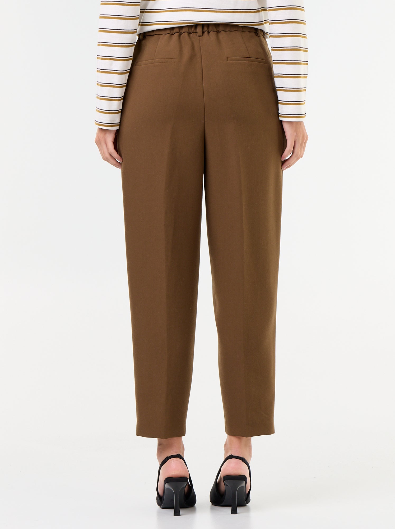 Pantalon coupe carotte taille haute - Marron