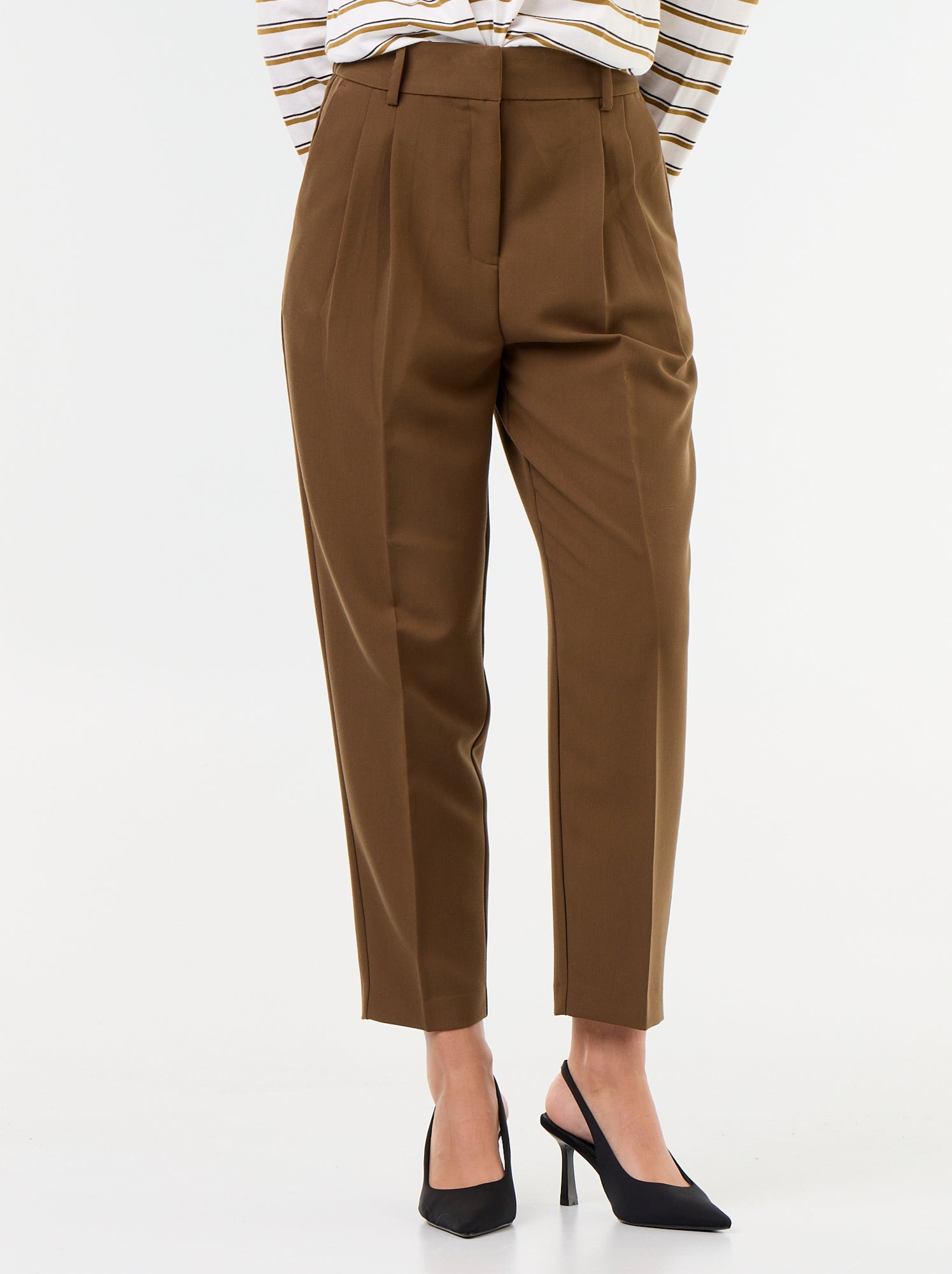 Pantalon coupe carotte taille haute - Marron