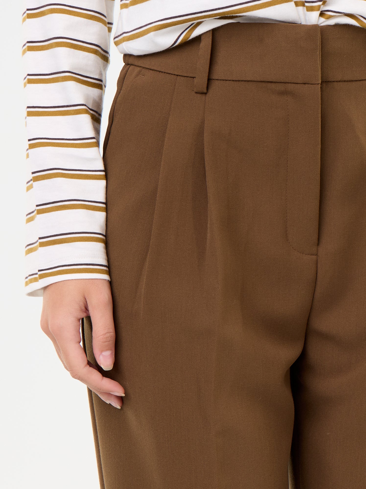 Pantalon coupe carotte taille haute - Marron