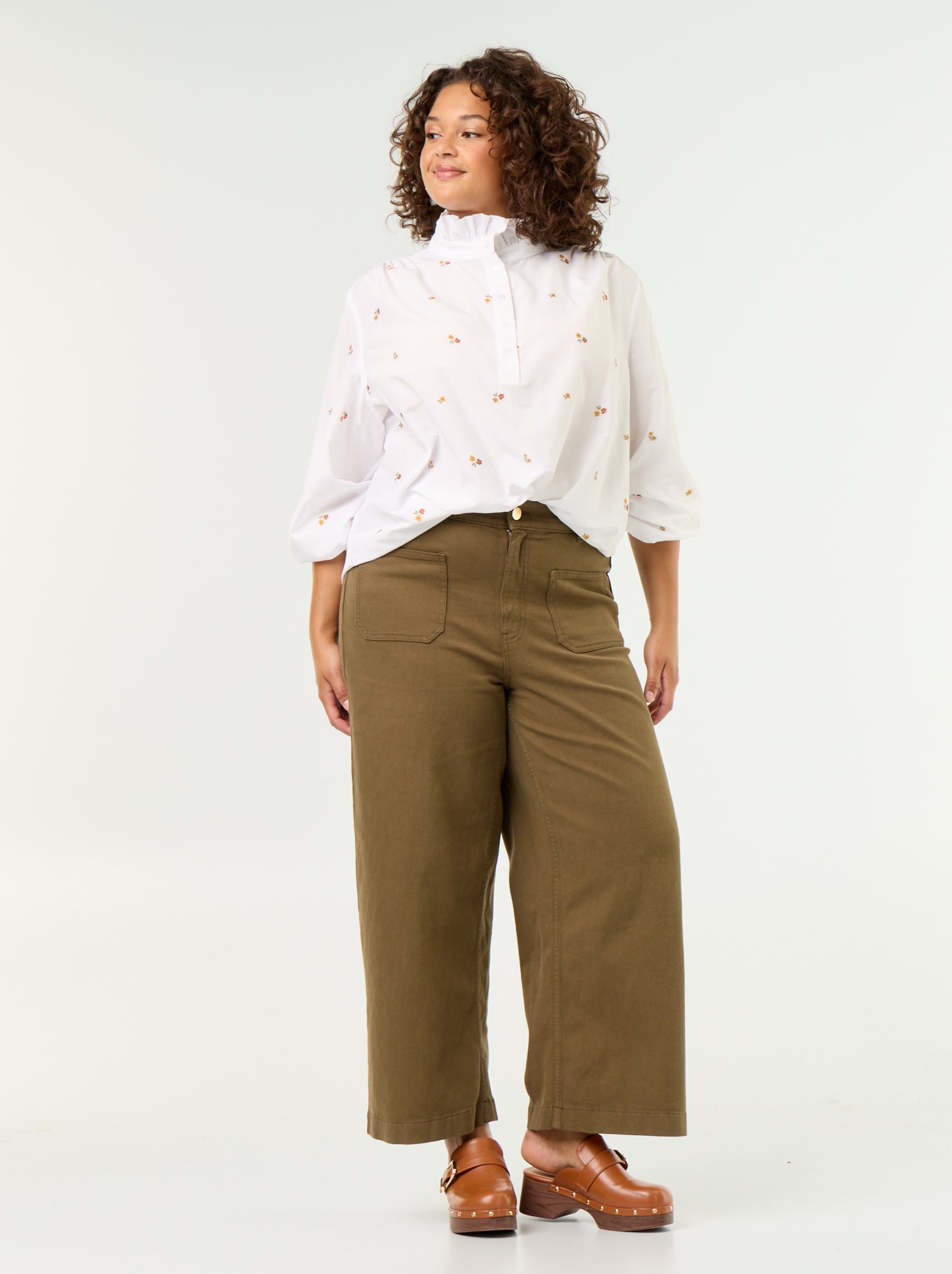 Pantalon coupe large / wide leg taille standard - Kaki