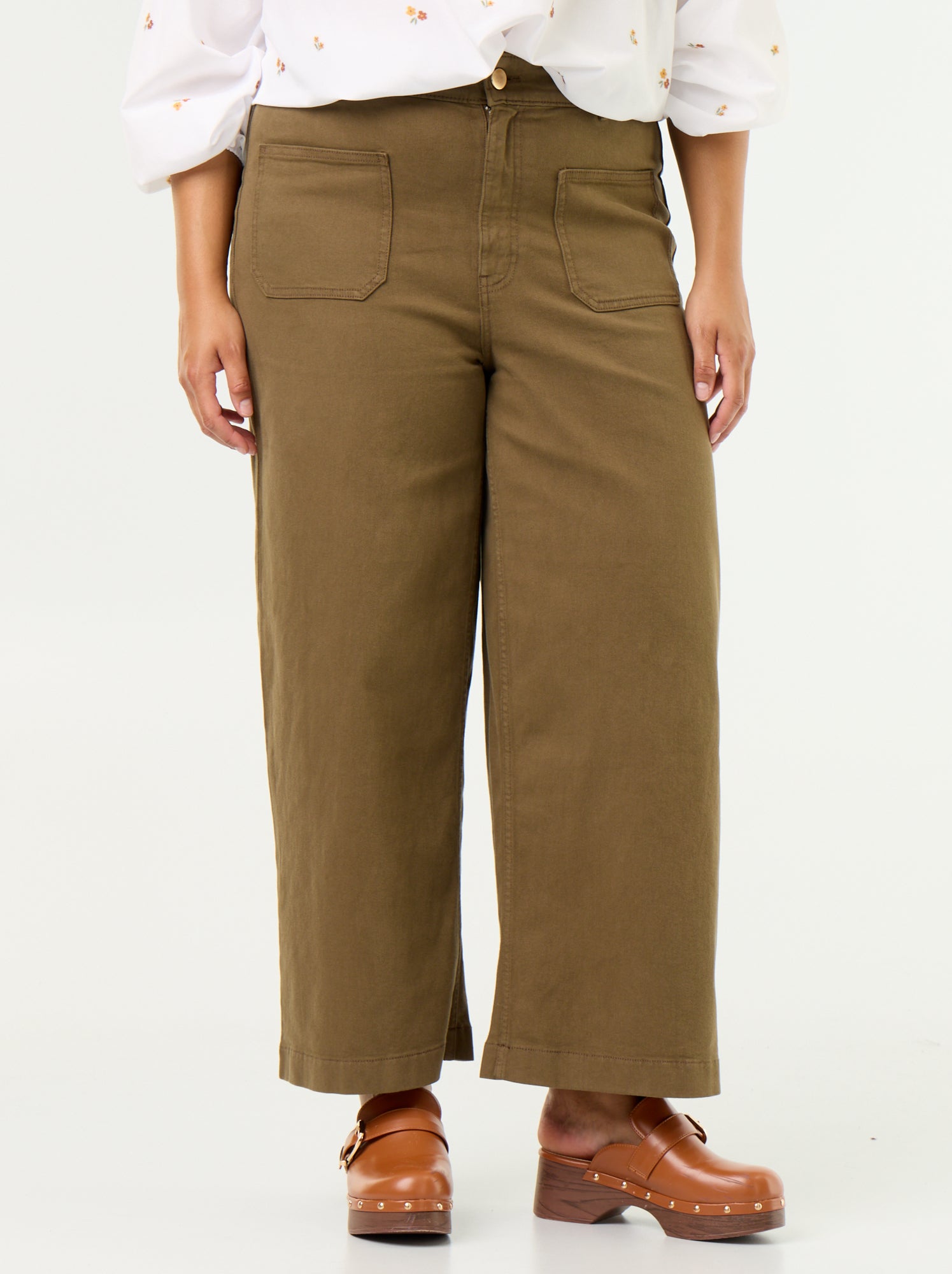 Pantalon coupe large / wide leg taille standard - Kaki