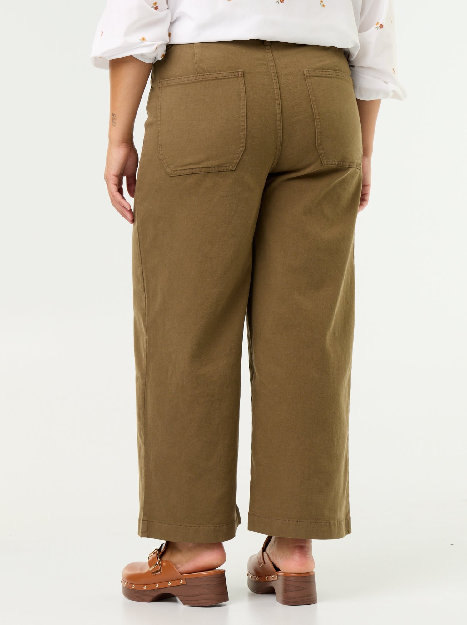 Pantalon coupe large / wide leg taille standard - Kaki