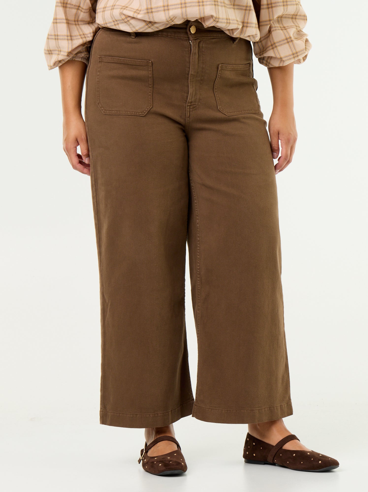 Pantalon coupe large / wide leg taille standard - Marron
