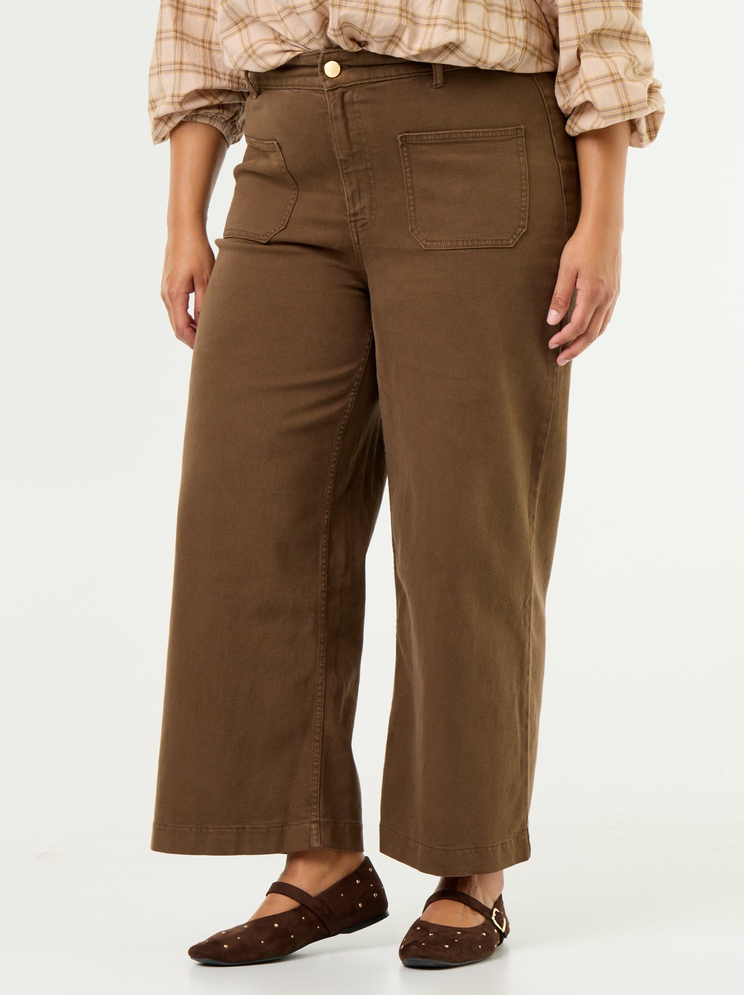 Pantalon coupe large / wide leg taille standard - Marron