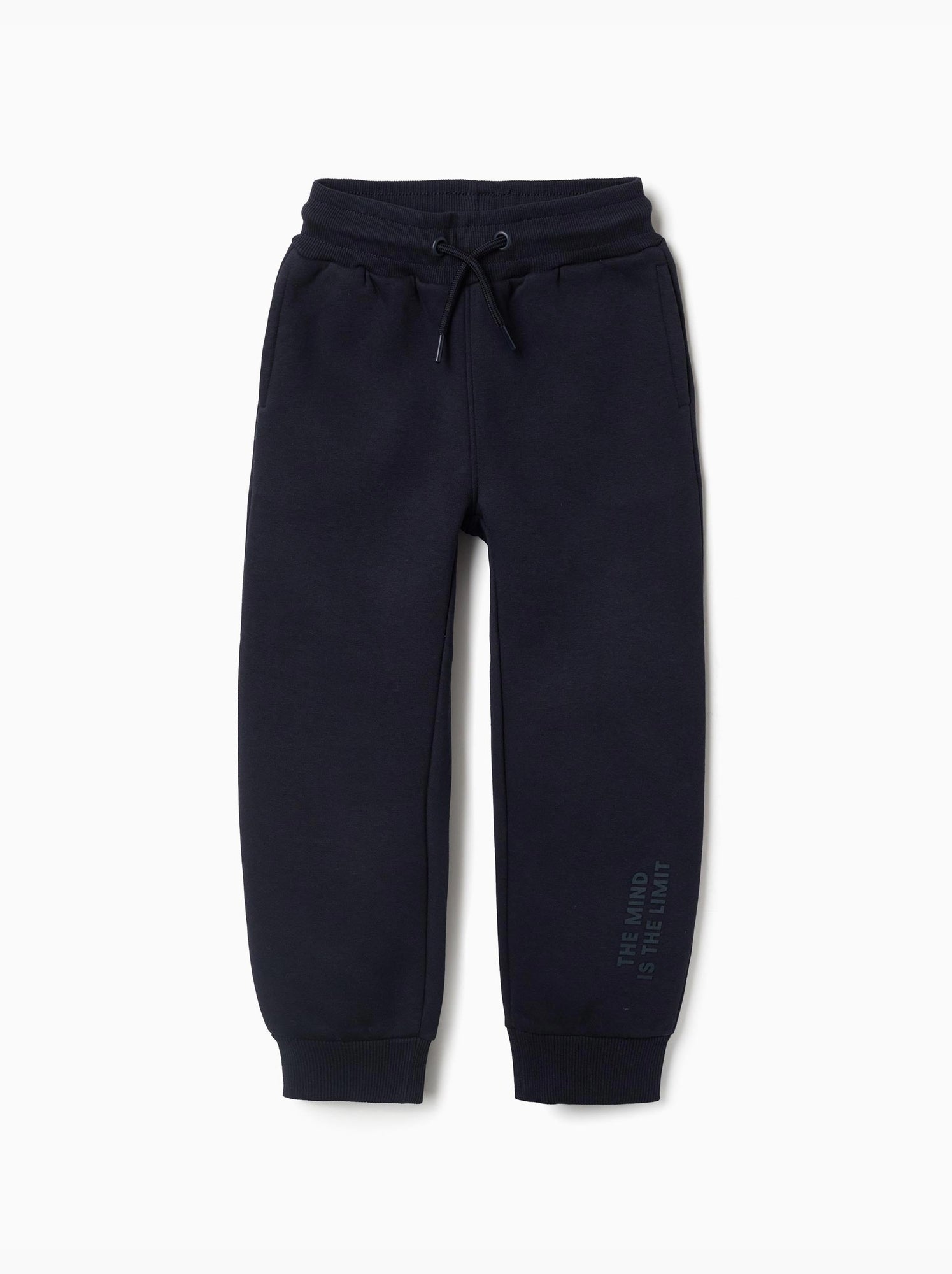 Pantalon de jogging ajusté en coton peigné avec imprimé - Bleu foncé