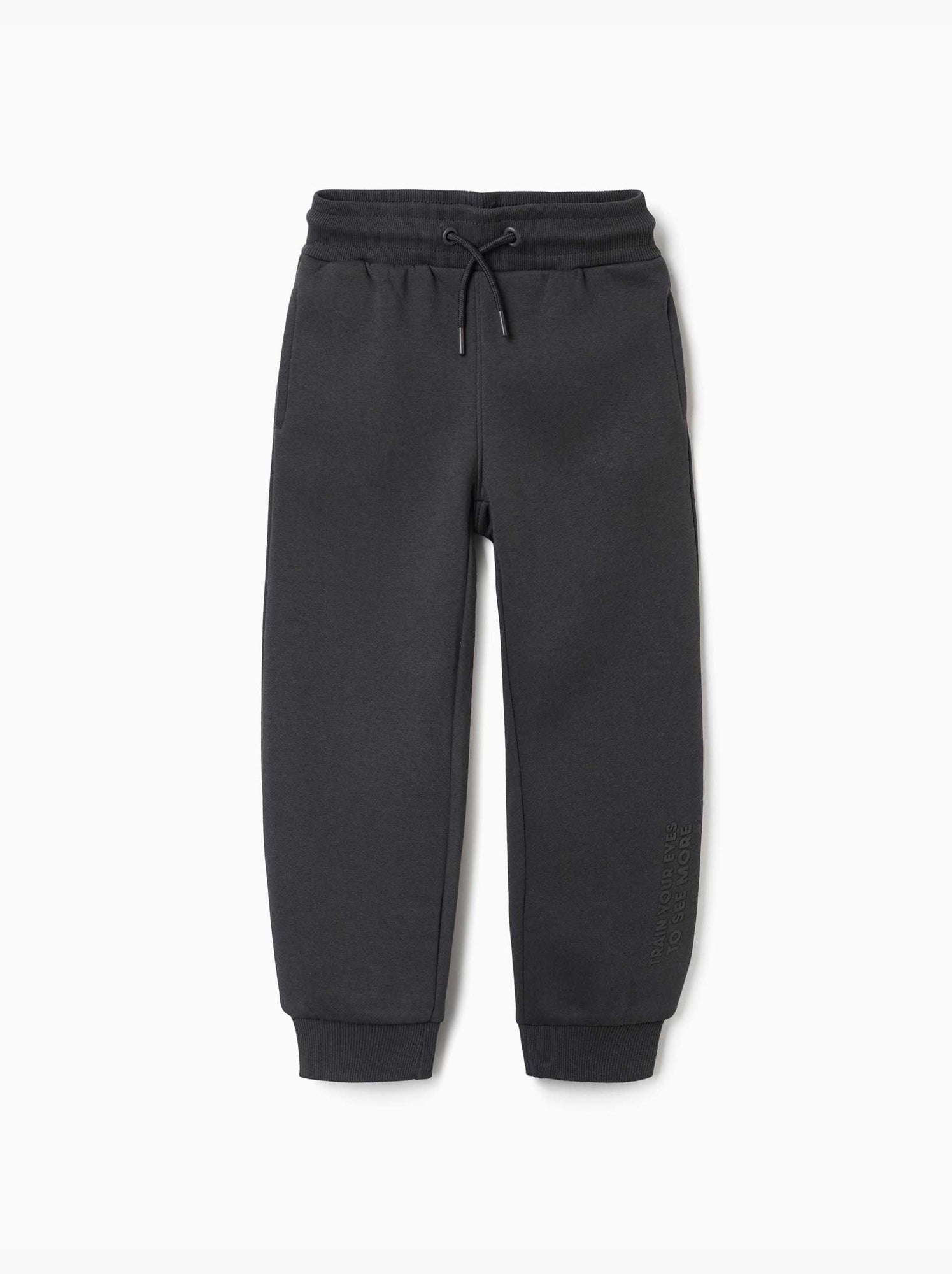 Pantalon de jogging ajusté en coton peigné avec imprimé - Gris foncé