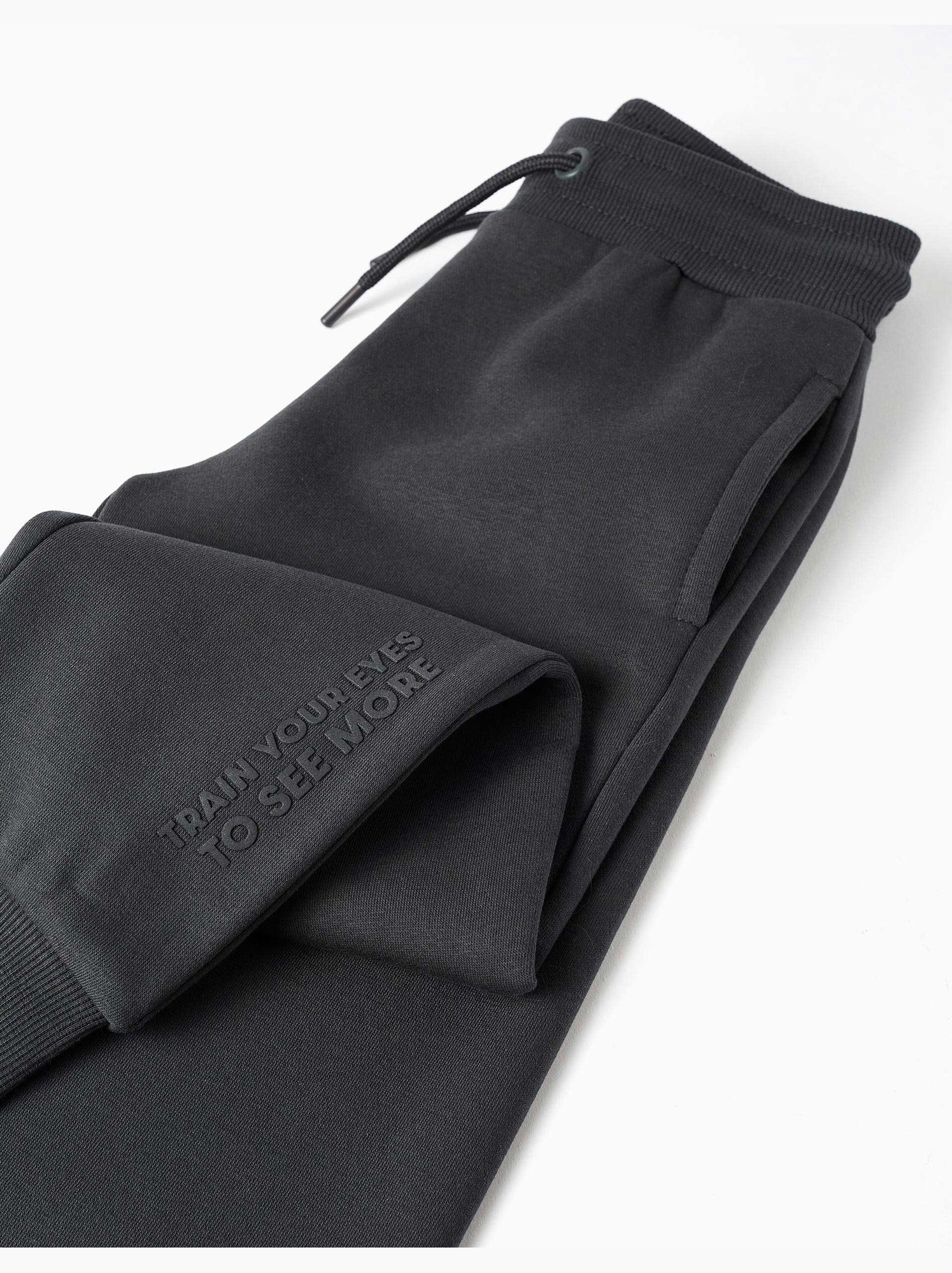 Pantalon de jogging ajusté en coton peigné avec imprimé - Gris foncé