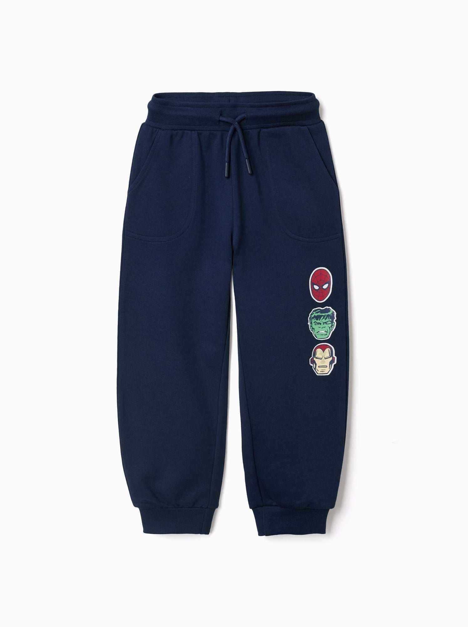 Pantalon de jogging en coton avec imprimé marvel et cordon de serrage - Bleu foncé