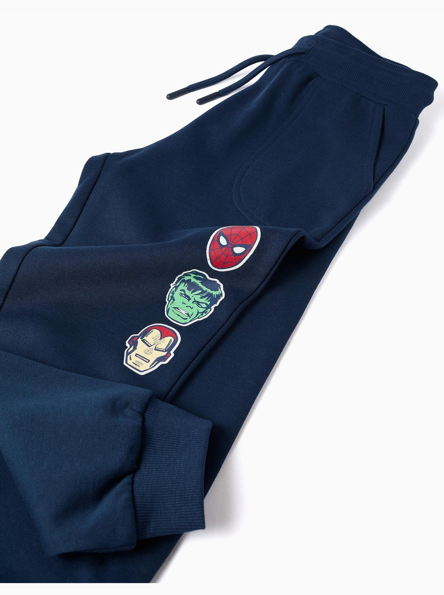 Pantalon de jogging en coton avec imprimé marvel et cordon de serrage - Bleu foncé