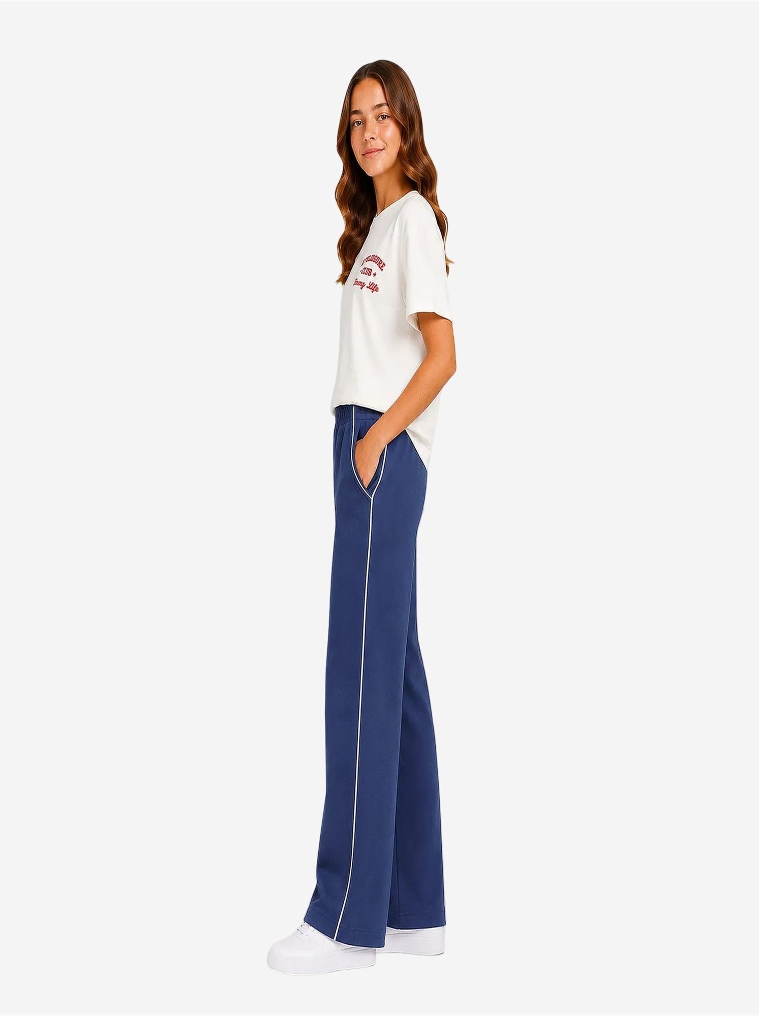 Pantalon de jogging jeunesse à taille élastique jambe large tommy - Bleu marine