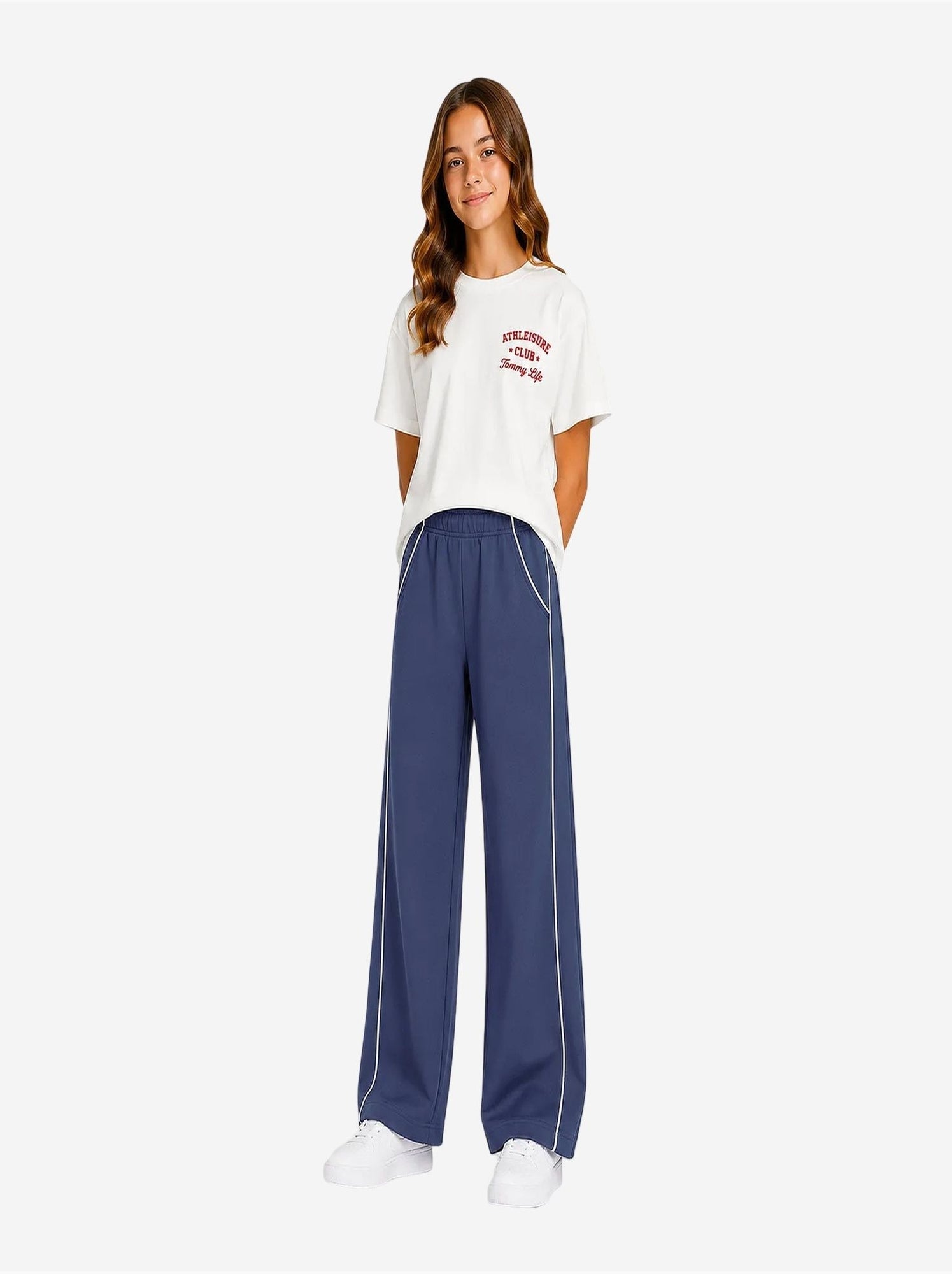 Pantalon de jogging jeunesse à taille élastique jambe large tommy - Bleu marine