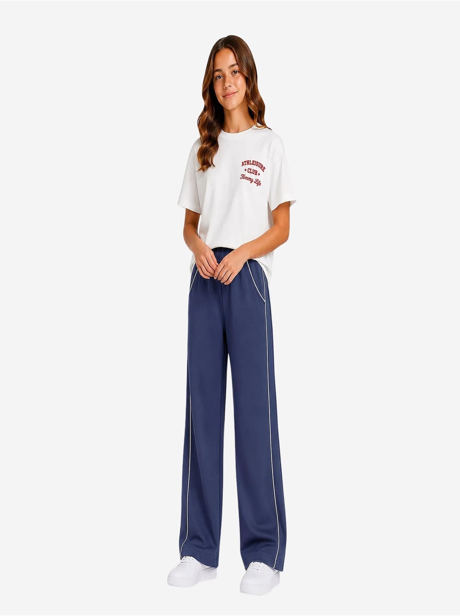 Pantalon de jogging jeunesse à taille élastique jambe large tommy - Bleu marine