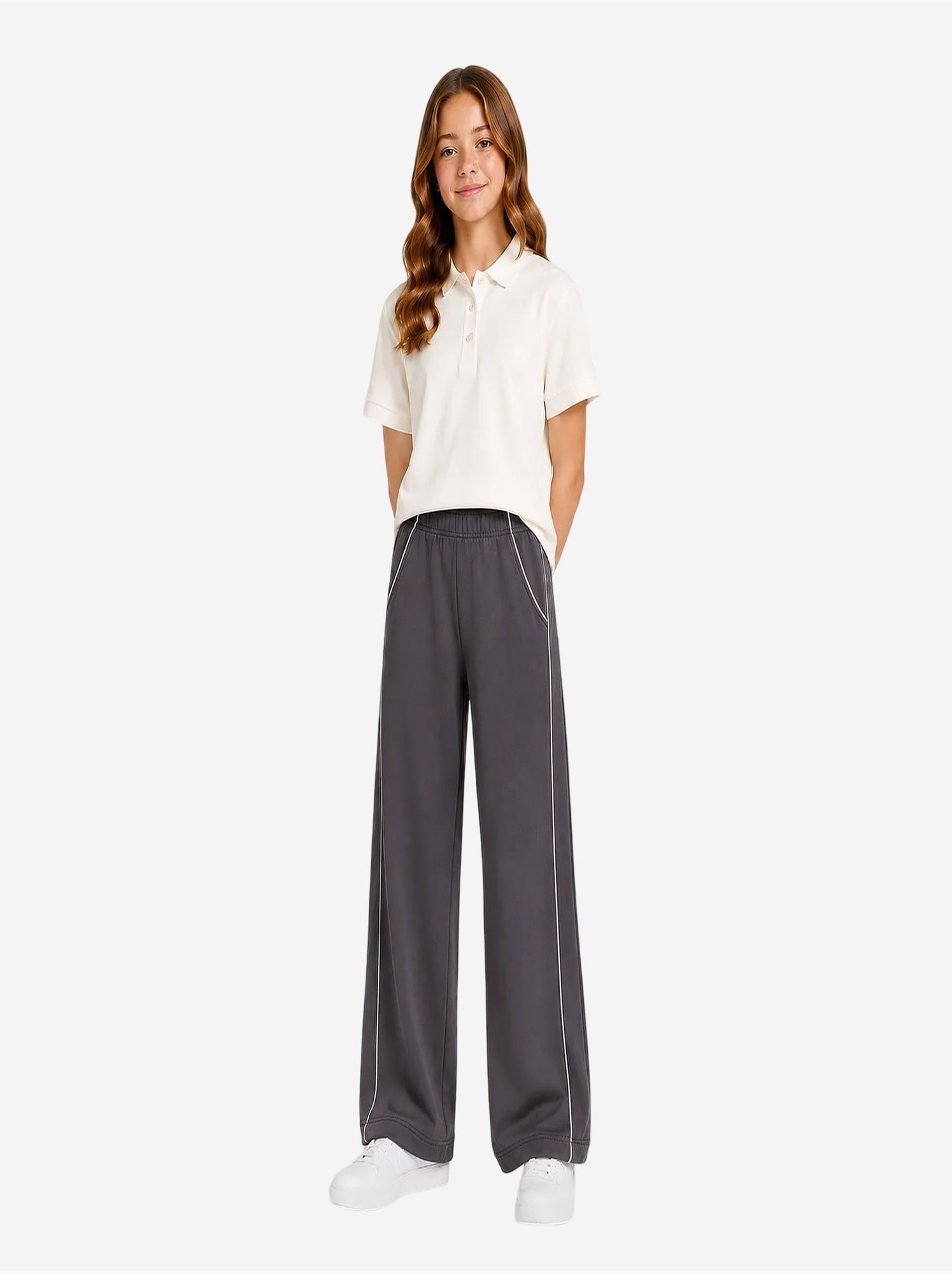 Pantalon de jogging jeunesse à taille élastique jambe large tommy - Gris Noir