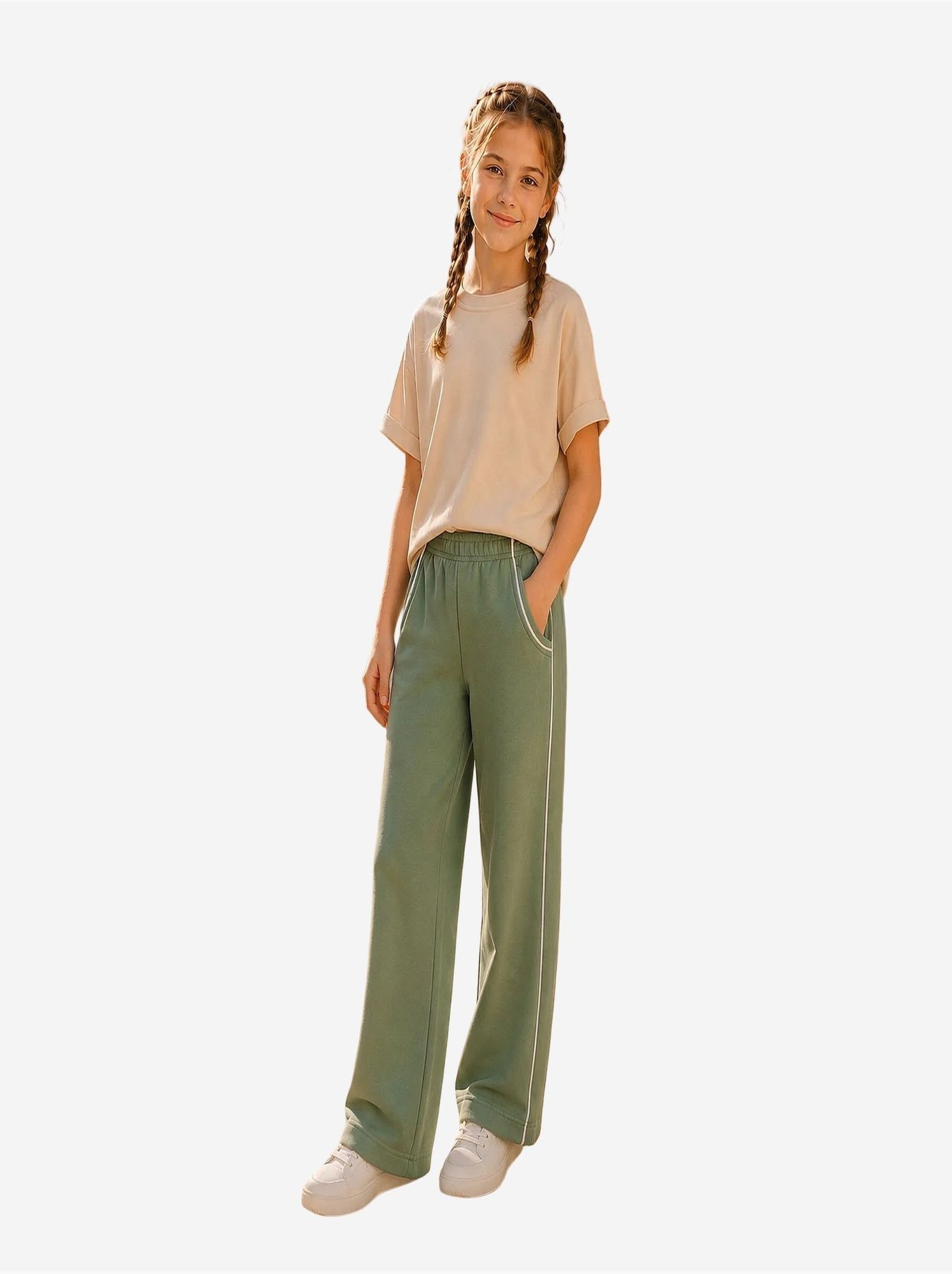 Pantalon de jogging jeunesse à taille élastique jambe large tommy - Kaki