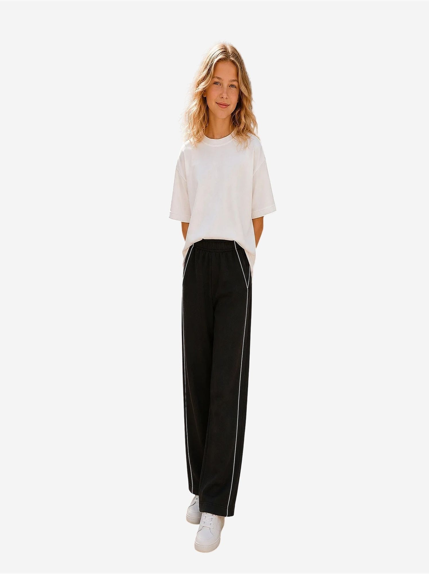 Pantalon de jogging jeunesse à taille élastique jambe large tommy - Noir