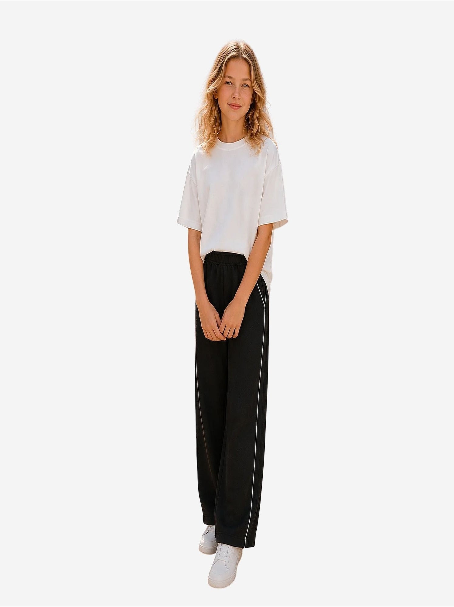 Pantalon de jogging jeunesse à taille élastique jambe large tommy - Noir