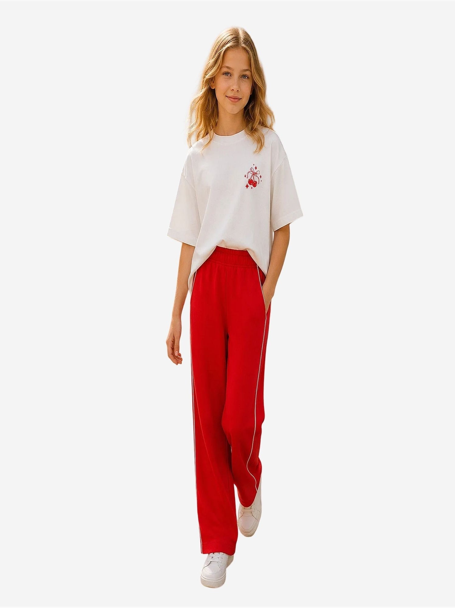 Pantalon de jogging jeunesse à taille élastique jambe large tommy - Rouge