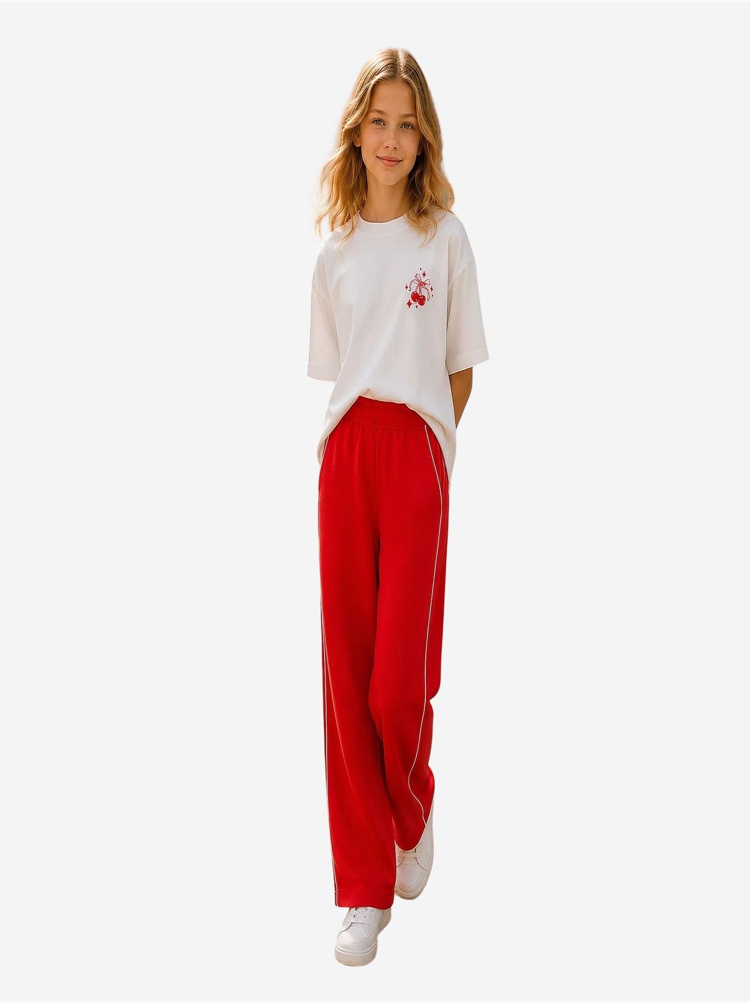 Pantalon de jogging jeunesse à taille élastique jambe large tommy - Rouge
