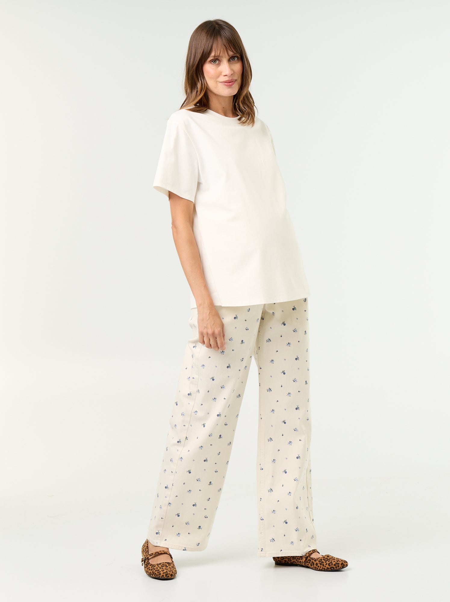 Pantalon de maternité en denim coupe wide leg - Blanc