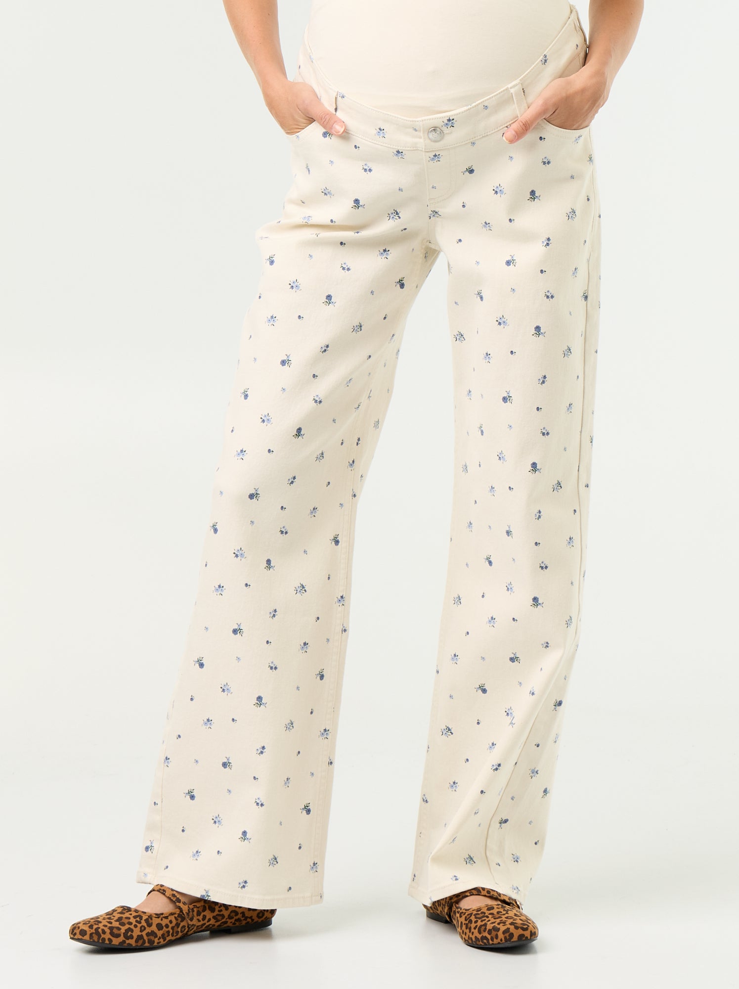 Pantalon de maternité en denim coupe wide leg - Blanc