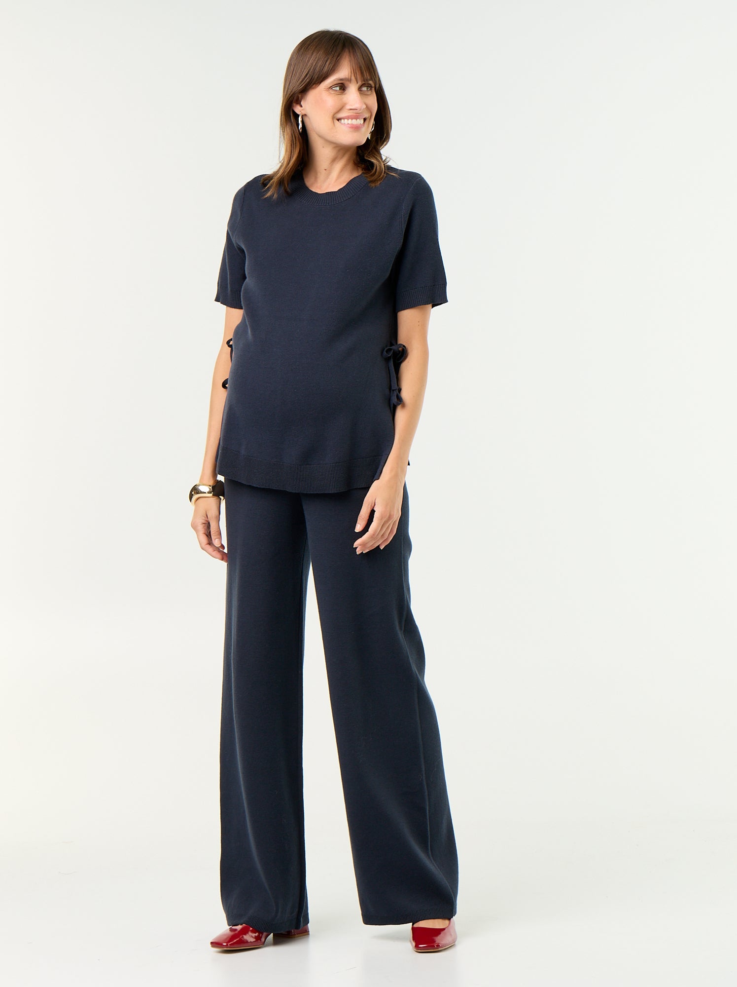 Pantalon de maternité large en maille - Bleu