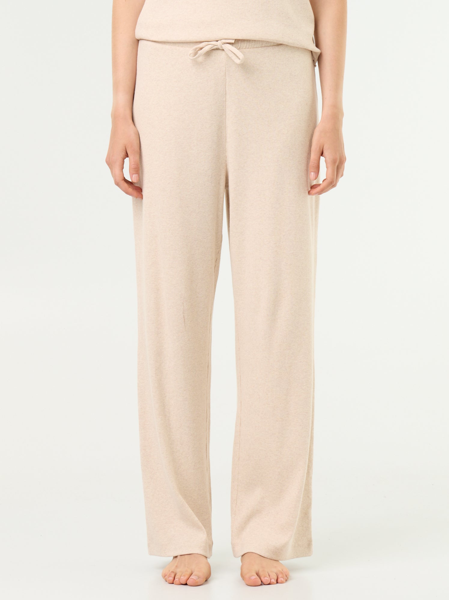 Pantalon de pyjama en maille côtelée - Beige