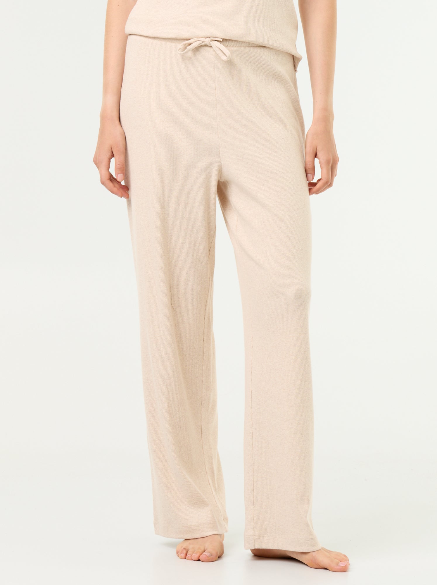 Pantalon de pyjama en maille côtelée - Beige